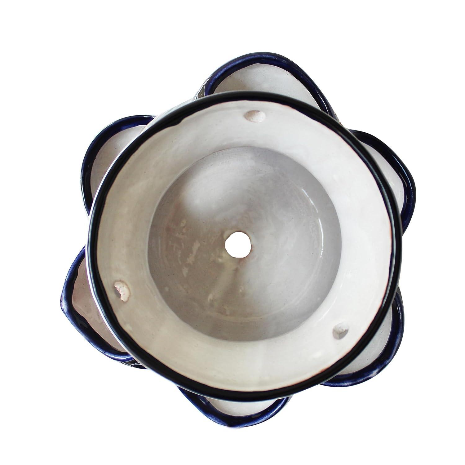 Talavera Sky Blue Ceramic Round Flower Planter with Drainage Holes