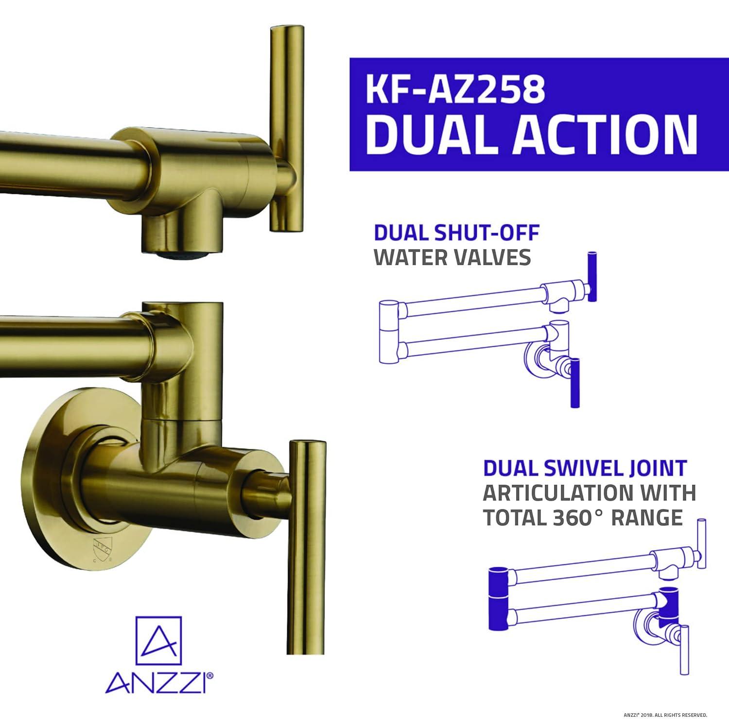 Braccia Series 24" Wall Mounted Pot Filler in Rose Gold | 24” Reach Spout Solid Brass Two Handle Dual Shut-Off Valve Double Joint Swing Arm Wall Mount Single Hole Kitchen Folding Faucet | KF-AZ258RG