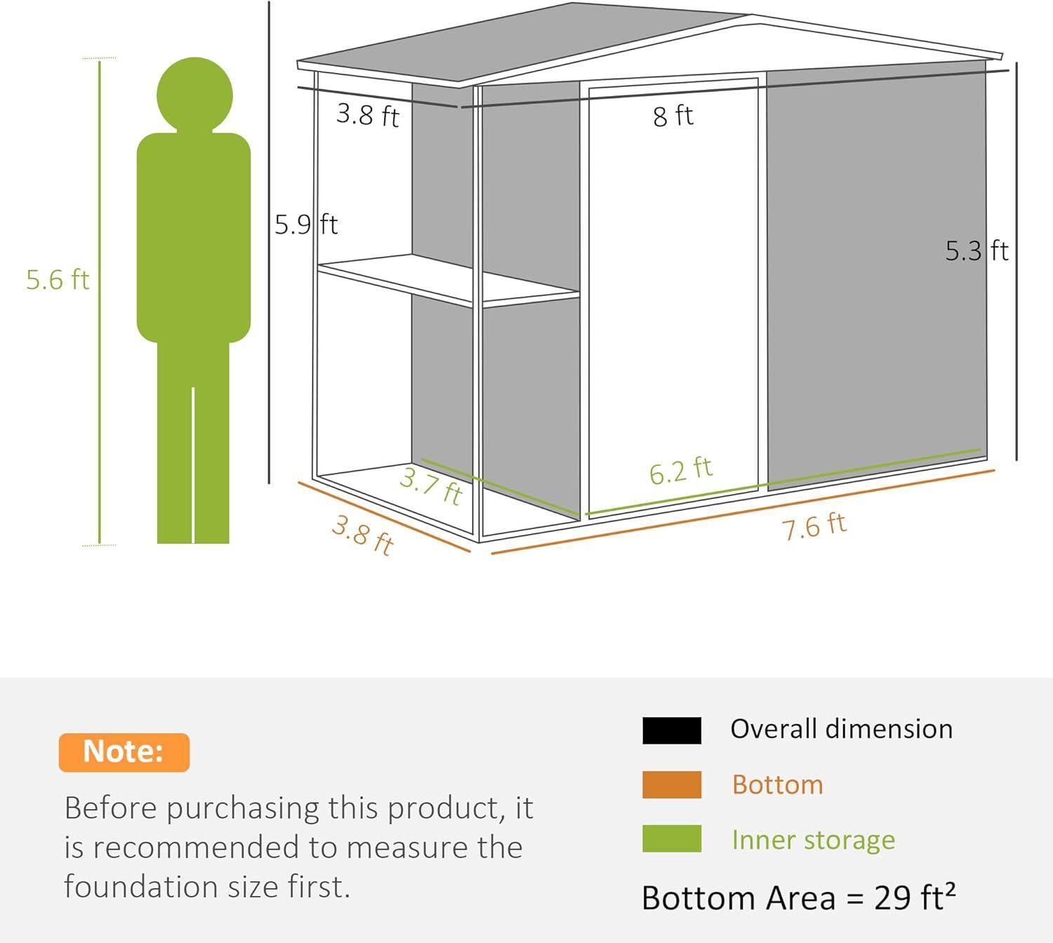 Outsunny 8 x 4ft Outdoor Storage Shed, Metal Garden Shed with 2-Tier Storage Rack, Air Vents and Lockable Door, Tool Shed for Backyard, Patio, Lawn