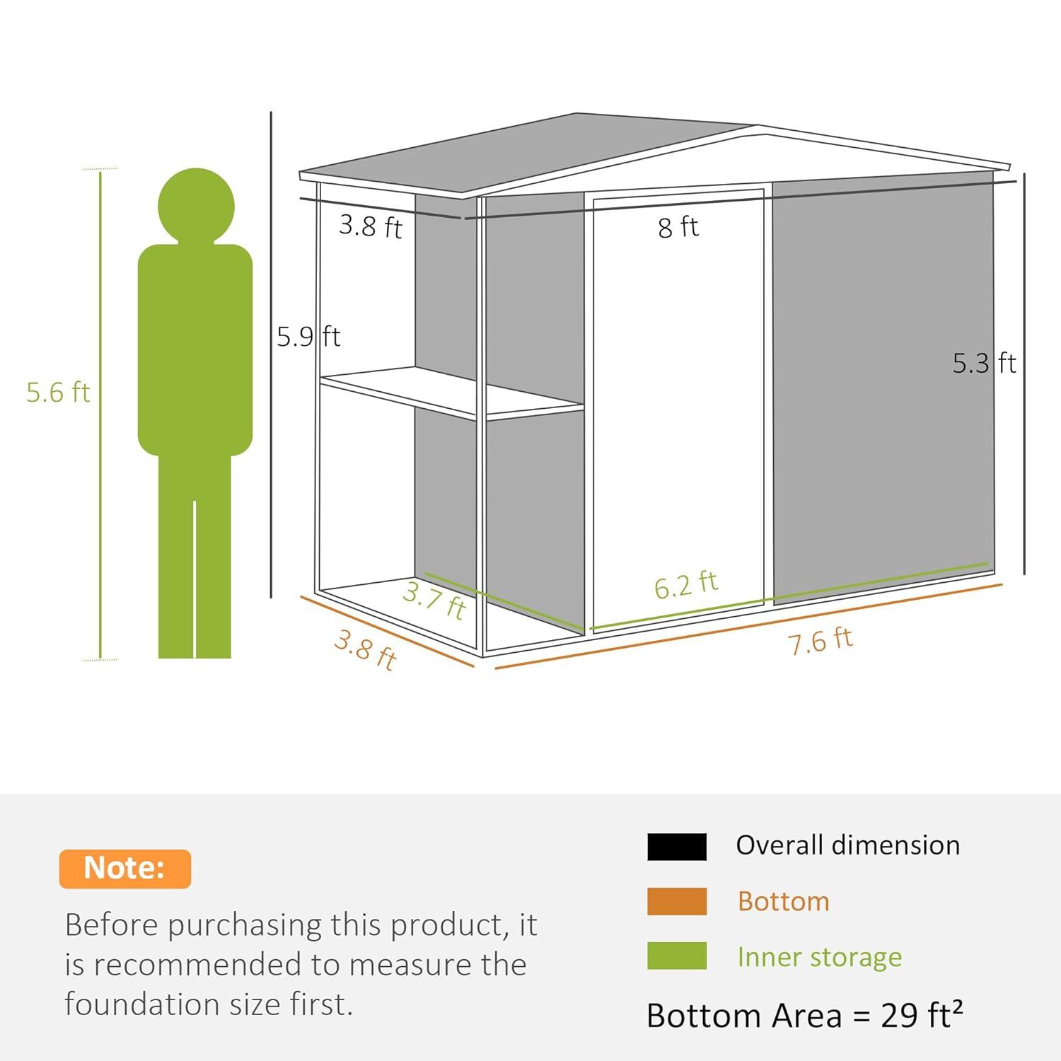 Outsunny 8 x 4ft Outdoor Storage Shed, Metal Garden Shed with 2-Tier Storage Rack, Air Vents and Lockable Door, Tool Shed for Backyard, Patio, Lawn