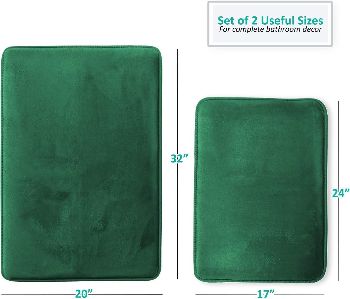 Hunter Green Velvet Memory Foam Bath Mat Set