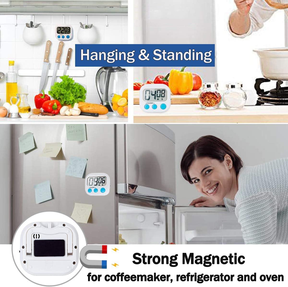 White Digital Kitchen Timer with Big Digits and Loud Alarm