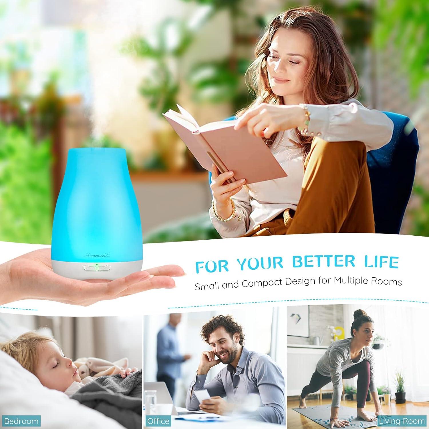 Diffusers,Homeweeks 100ml Colorful Essential Oil Diffuser with Adjustable Mist Mode,Auto Off Aroma Diffuser for Bedroom/Office/Trip