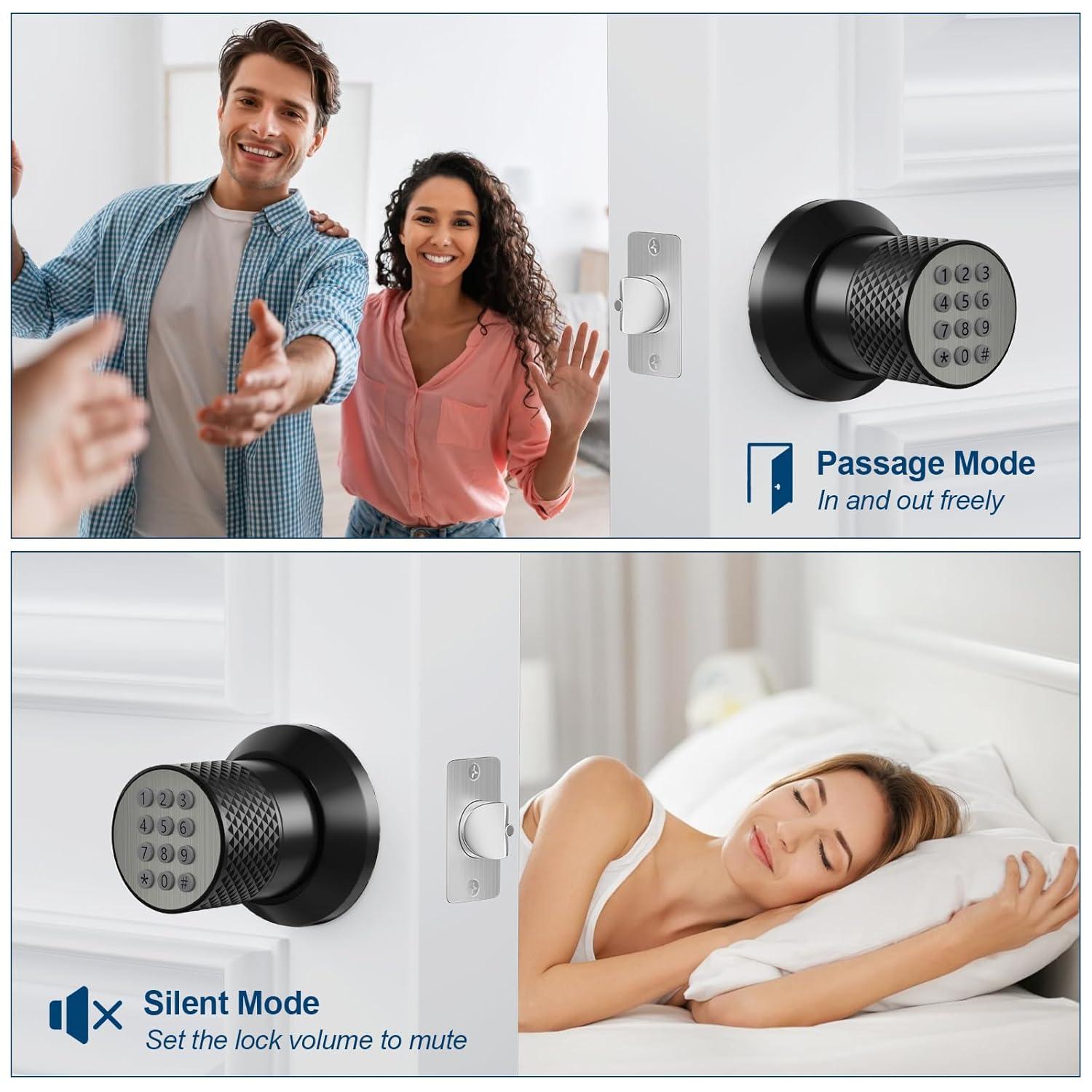 Smart Lock,Keyless Smart Lock Digital Door Lock with Keypad, Waterproof Electronic Keypad Door Lock with Spare Keys, Great for Home, Hotel and Office