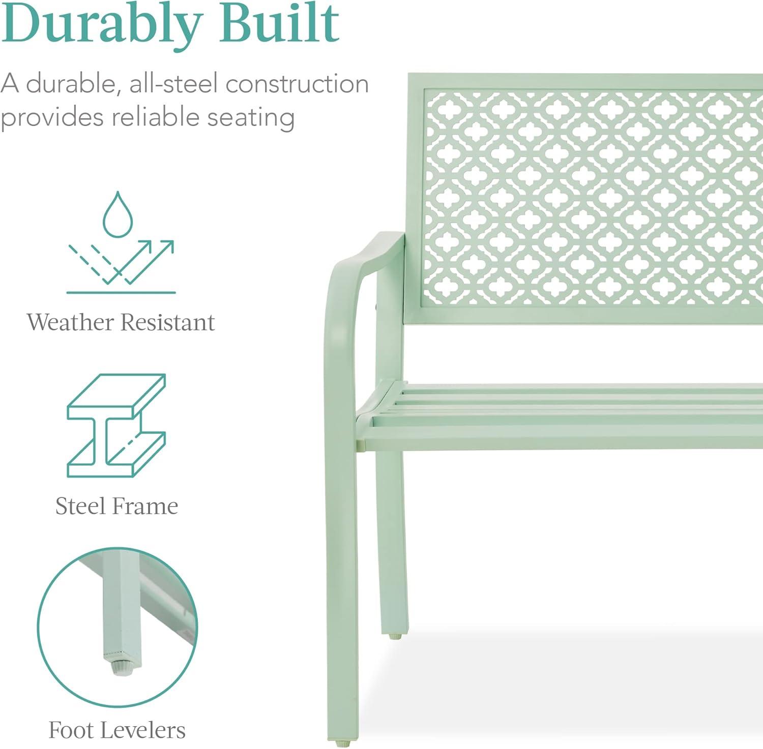 Mint Green Geometric Steel Outdoor Garden Bench