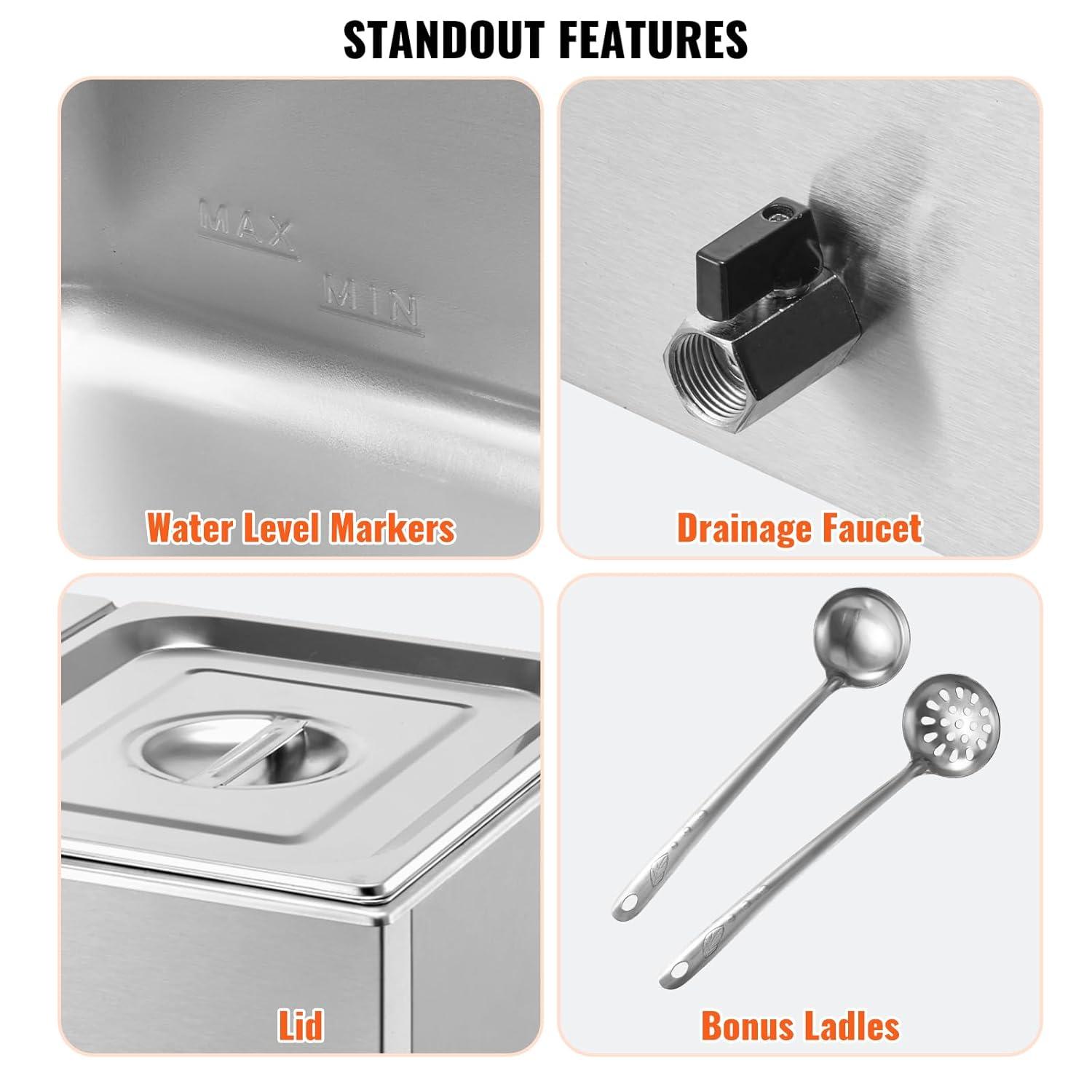 Latitude Run® Commercial Electric Food Warmer 2-Pan Countertop Buffet 18QT Bain Marie