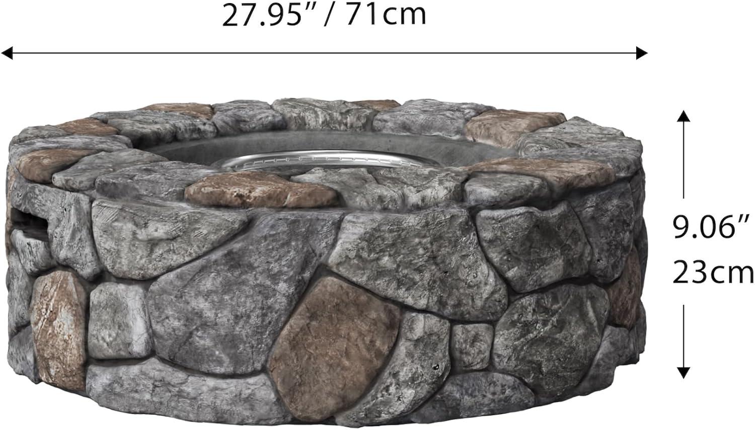 Gray 28" Round Stone Propane Gas Fire Pit