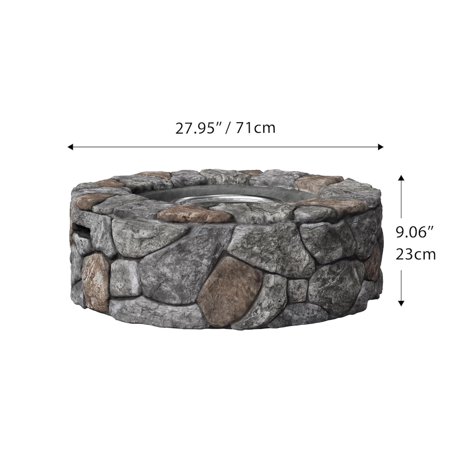Grayson 28" Outdoor Round Stone Propane Gas Fire Pit - Teamson Home