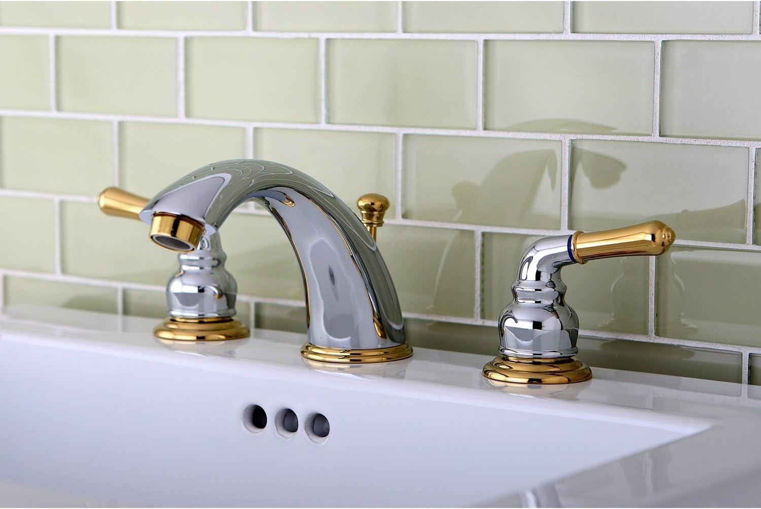 Kingston Brass KB964 Kingston Brass Magellan Two-Handle 3-Hole Deck Mount Widespread Bathroom Faucet with Retail Pop-Up Drain