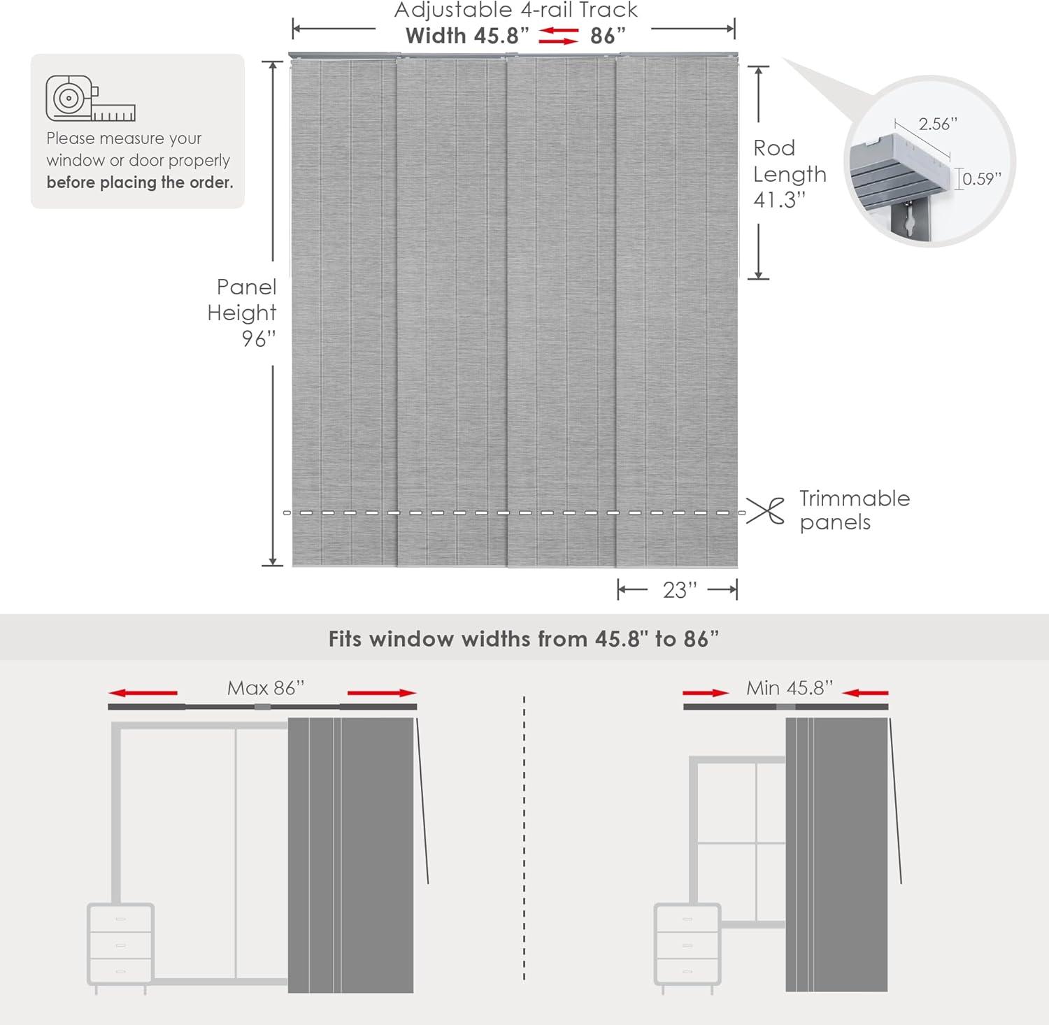 GoDear Design Adjustable Sliding Panel Track Blind 45.8"- 86" W x 96" H, Vertical Blinds Cordless, Semi-sheer, Airo