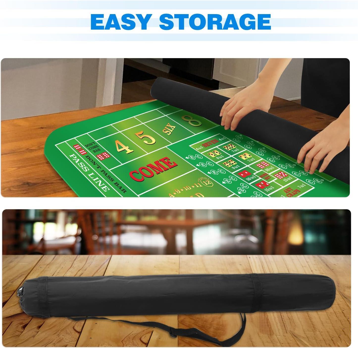 GSE 70" x 35" Casino Craps Tabletop Layout Mat with Carrying Bag, Non-Slip Rubber Layout Mat