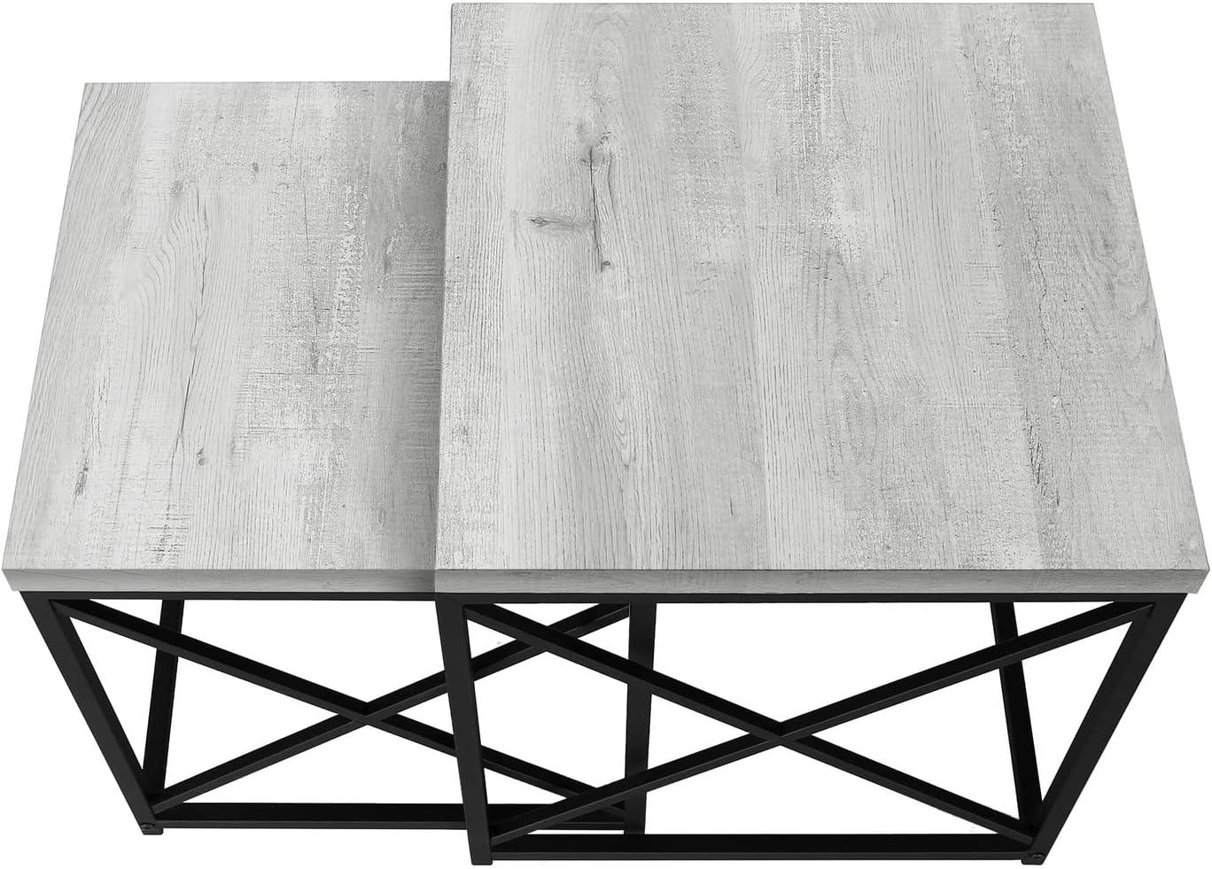 Contemporary Grey Reclaimed Wood and Black Metal Nesting Table Set