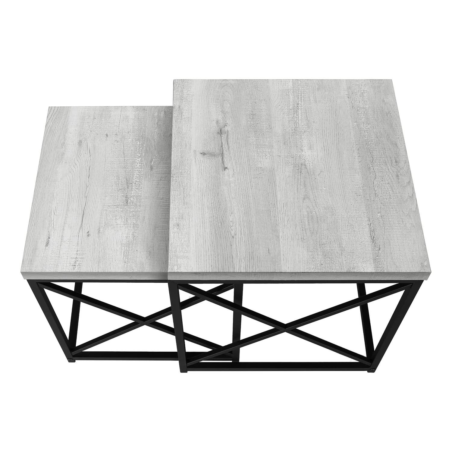 Nesting Table, Set Of 2, Side, End, Metal, Accent, Living Room, Bedroom, Metal, Laminate, Grey, Black, Contemporary, Modern