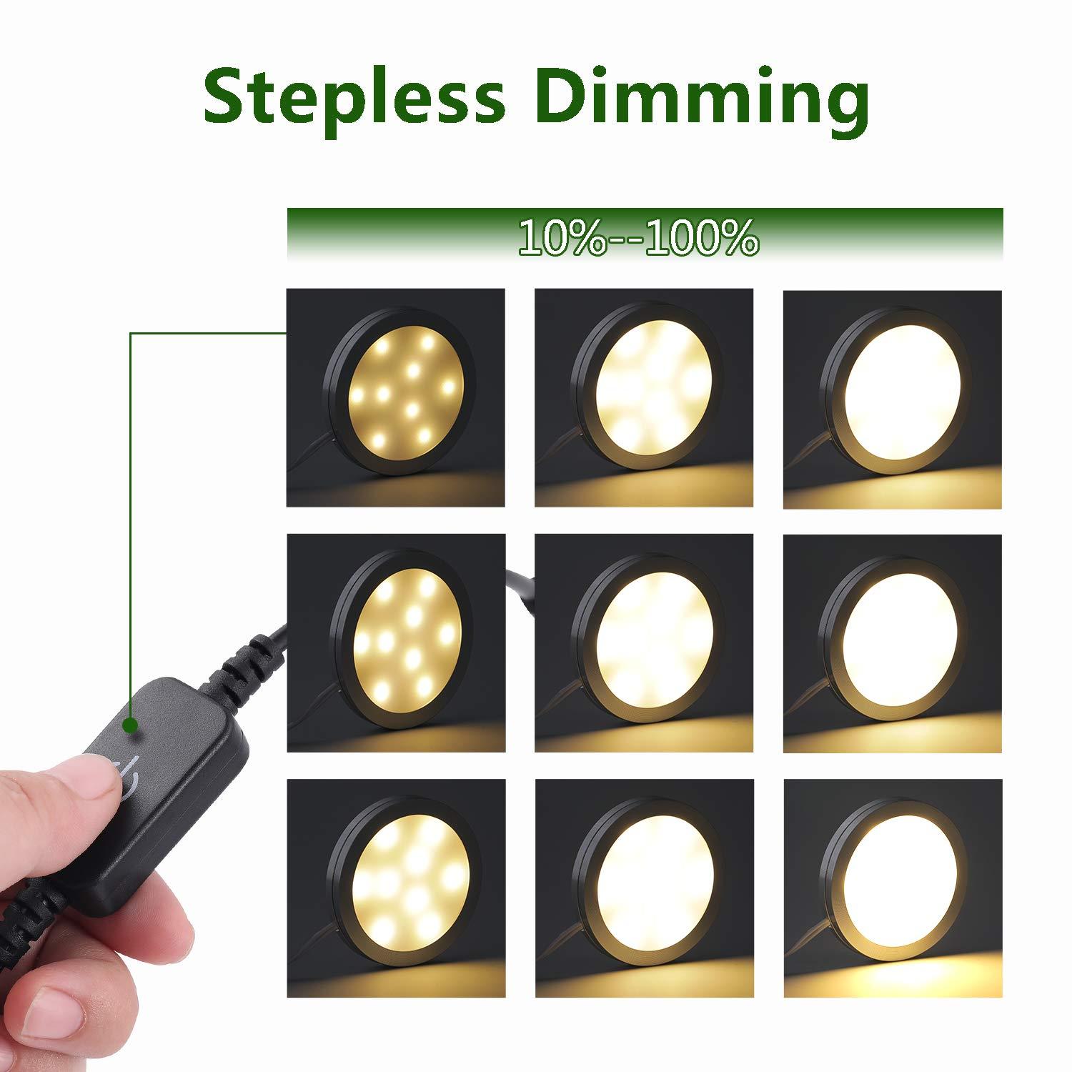 AIBOO LED Under Cabinet Lighting Black Cover Puck Lights Kit with Touch Dimmer Switch (3 Lights,Warm White)