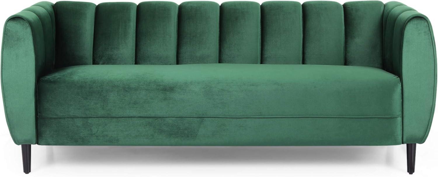 Emerald Velvet Tufted 3-Seater Sofa with Dark Brown Legs