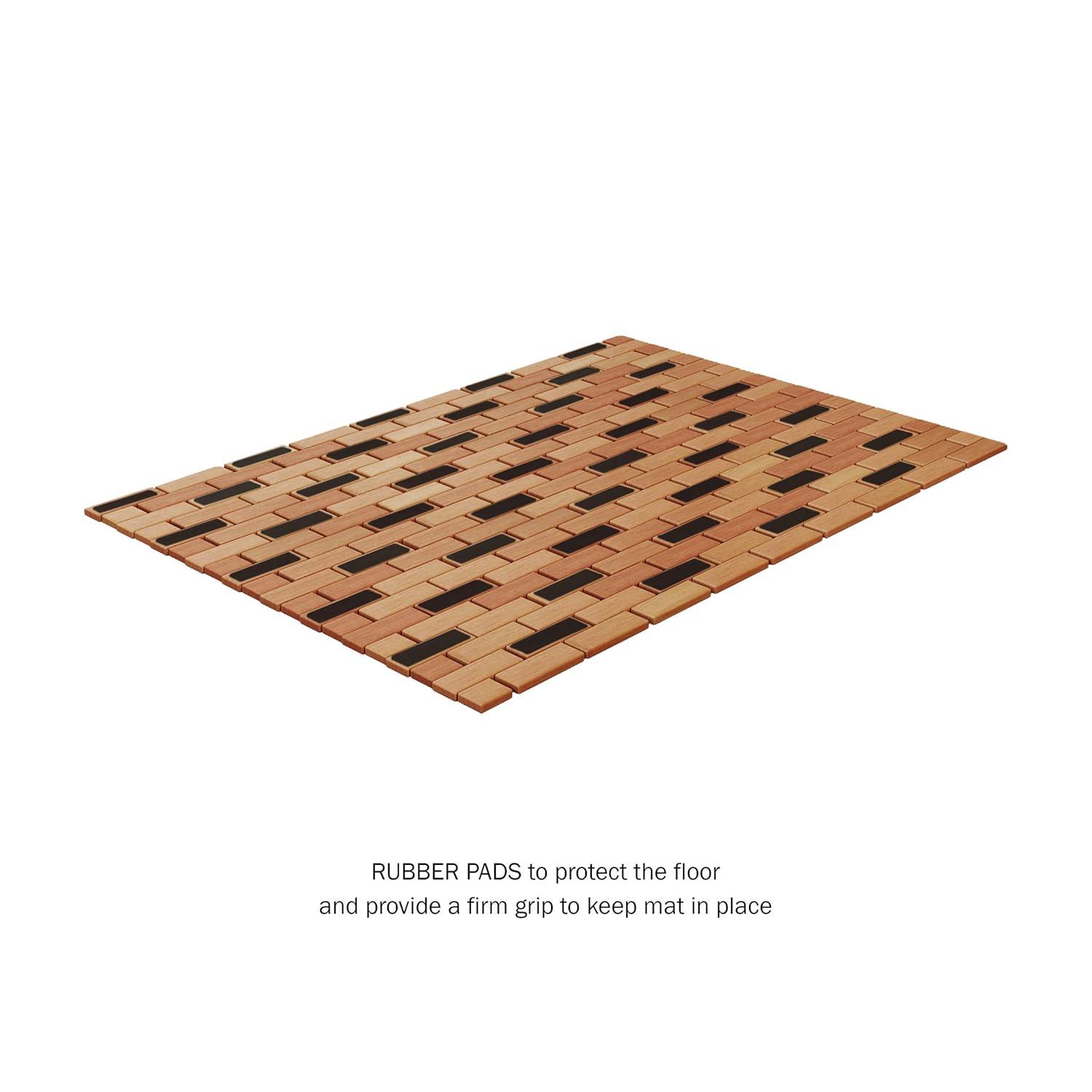 Lavish Home 67-BAMB-2 Bamboo Bath Mat-Eco-Friendly Natural Wooden Non-Slip Roll Up Lattice Design Mat