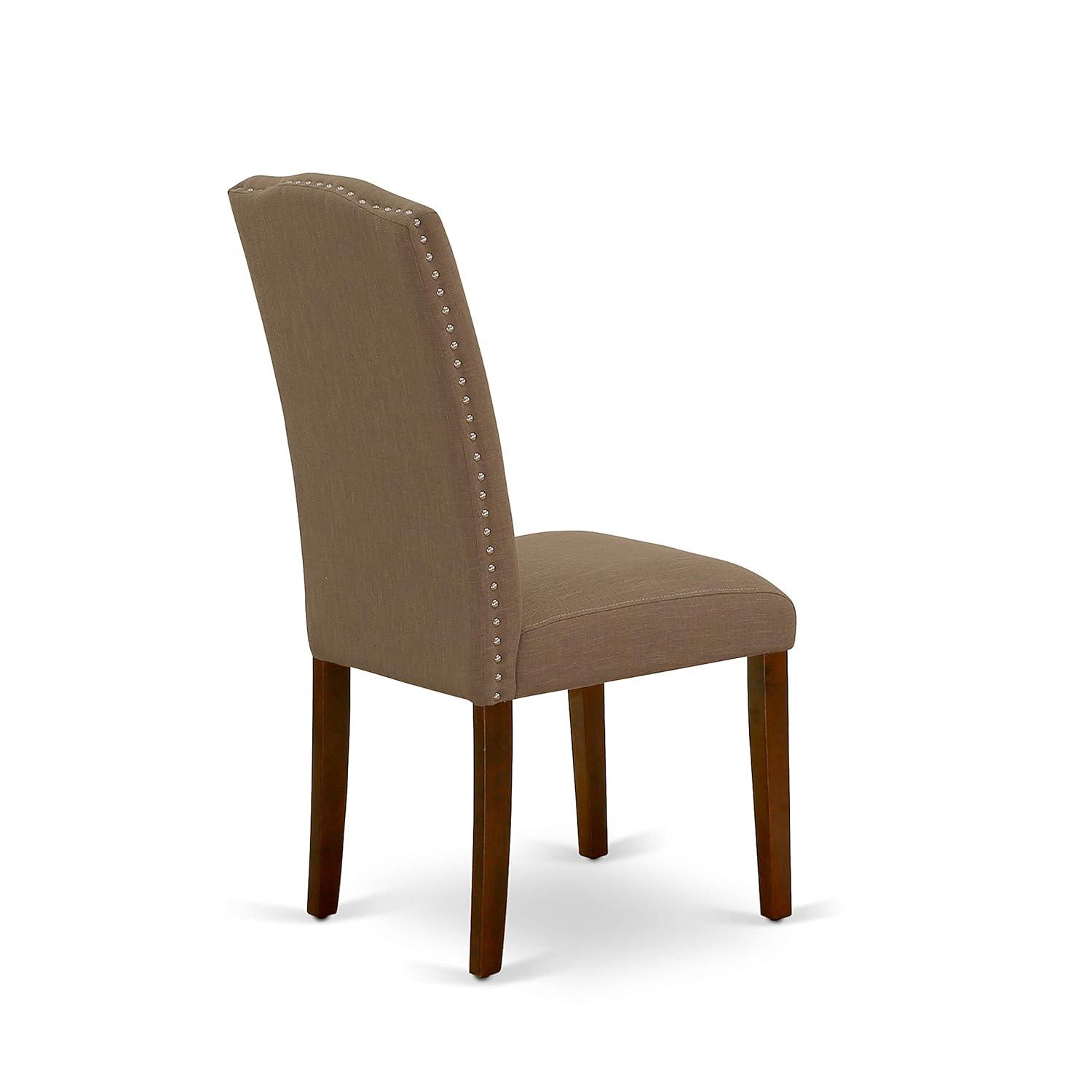Encinal Parson Chair with Mahogany Leg & Linen Fabric - Dark Coffee - Set of 2