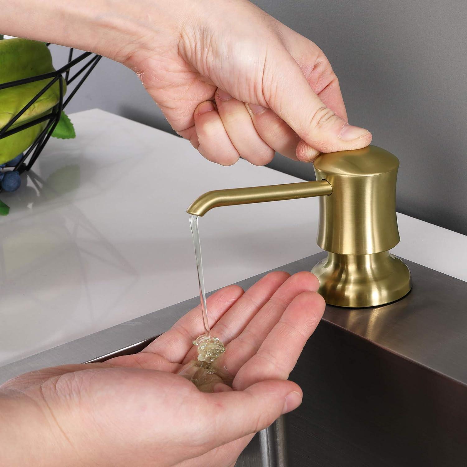 Sink Soap Dispenser for Kitchen Sink Brushed Gold Upgrade with 40" Silicone Extension Tube Kit, Connect to Your Soap Bottle Directly