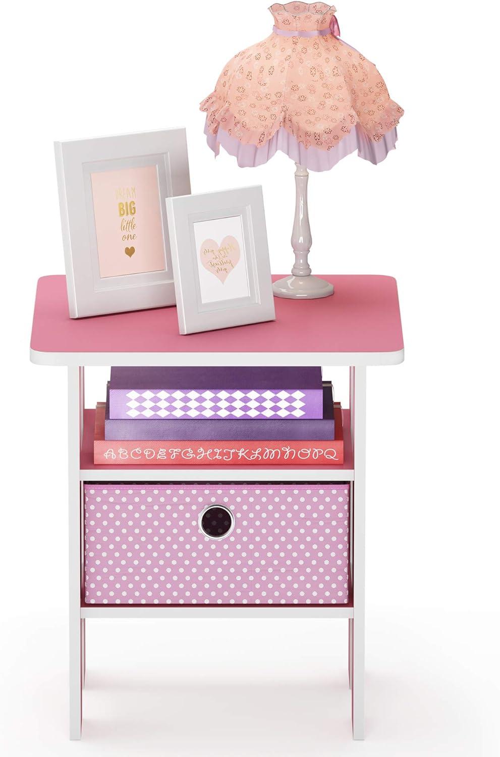 Furinno Andrey End Table Nightstand with Bin Drawer, Pink, 11157/PI/LPI