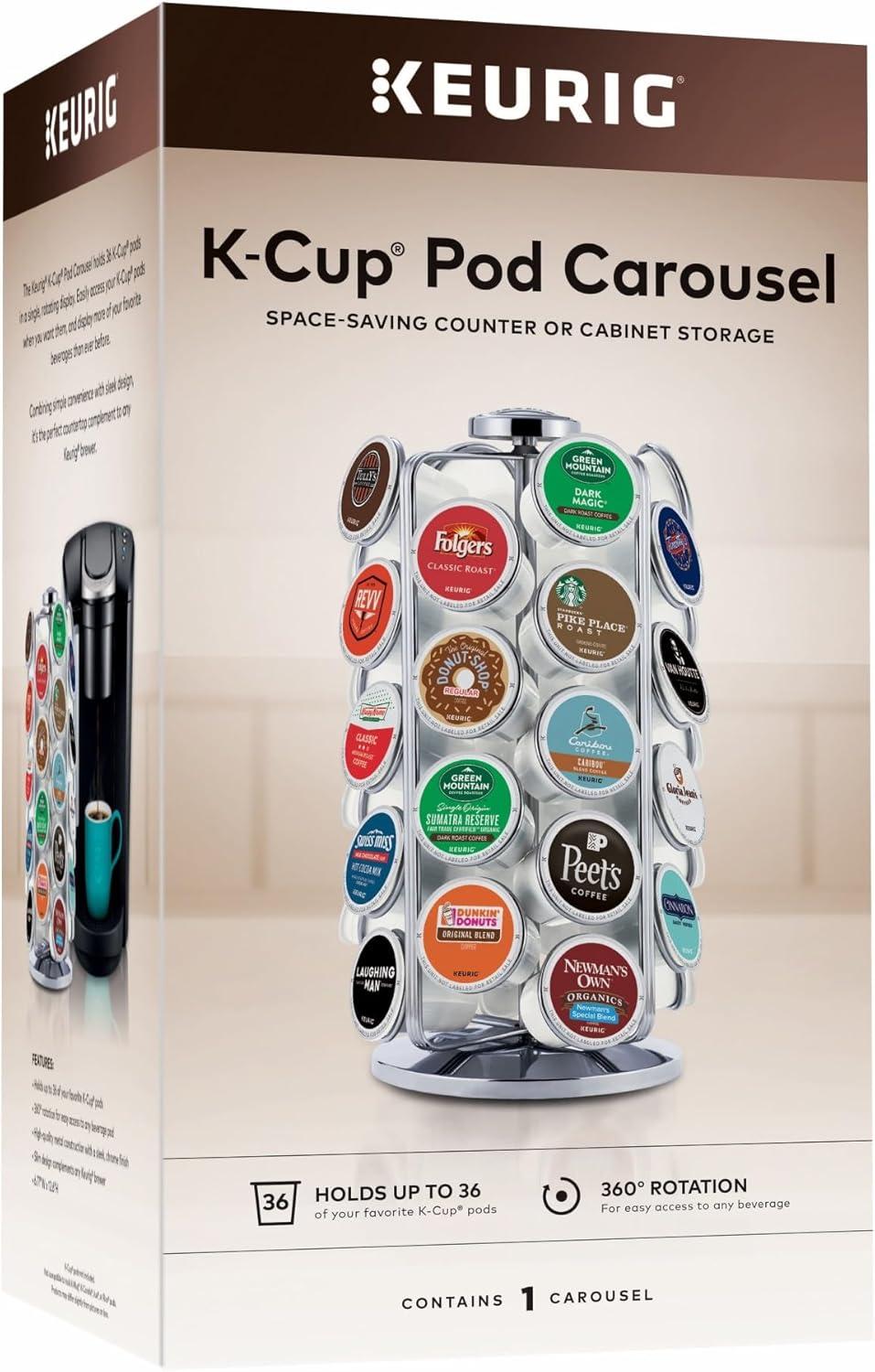 Keurig 36 K-Cup Pod Carousel: Silver Metal Freestanding Coffee Pod Holder & Organizer, Kitchen Storage Rack