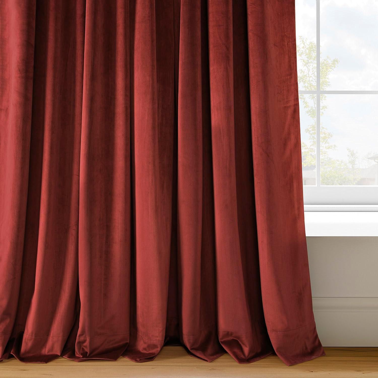 Half Price Drapes Signature Crimson Rust Velvet Blackout Curtains For Bedroom(1 Panel), 50WX 108L
