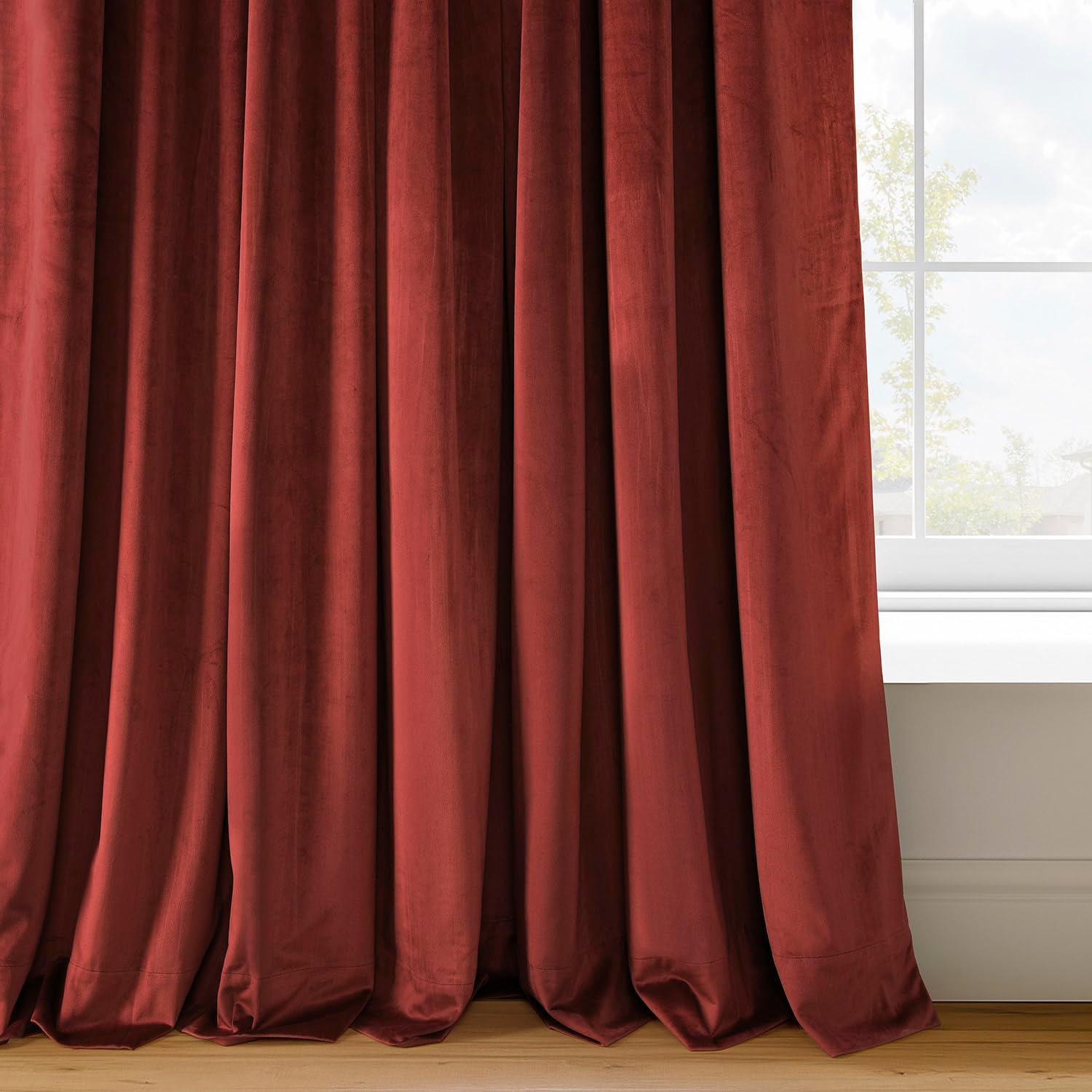 Half Price Drapes Signature Crimson Rust Velvet Blackout Curtains For Bedroom(1 Panel), 50WX 108L