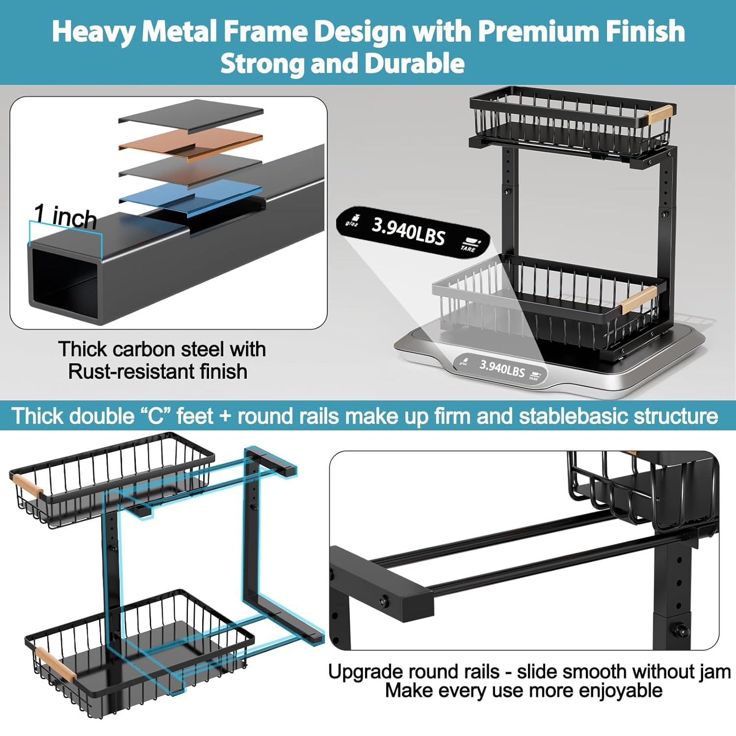 Rebrilliant Under Sink Organizer, 2 Tier Under Sink Organizers And Storage, Metal Slide Out Pull Out Cabinet Organizer ,2 Pack Sliding Drawer Organizer For Kitchen Bathroom Pantry