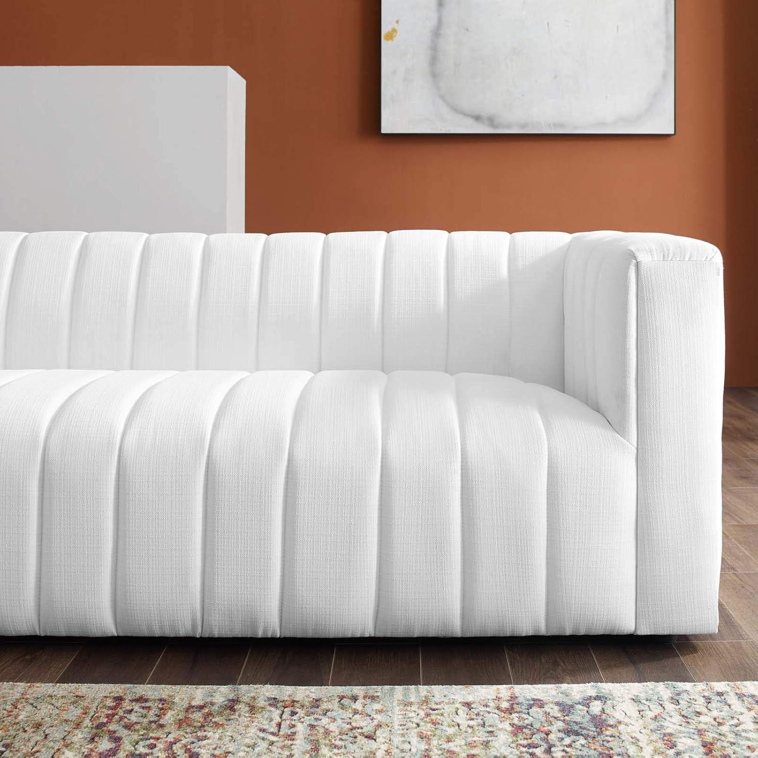 Modway Reflection Channel Tufted Upholstered Fabric Sofa in White
