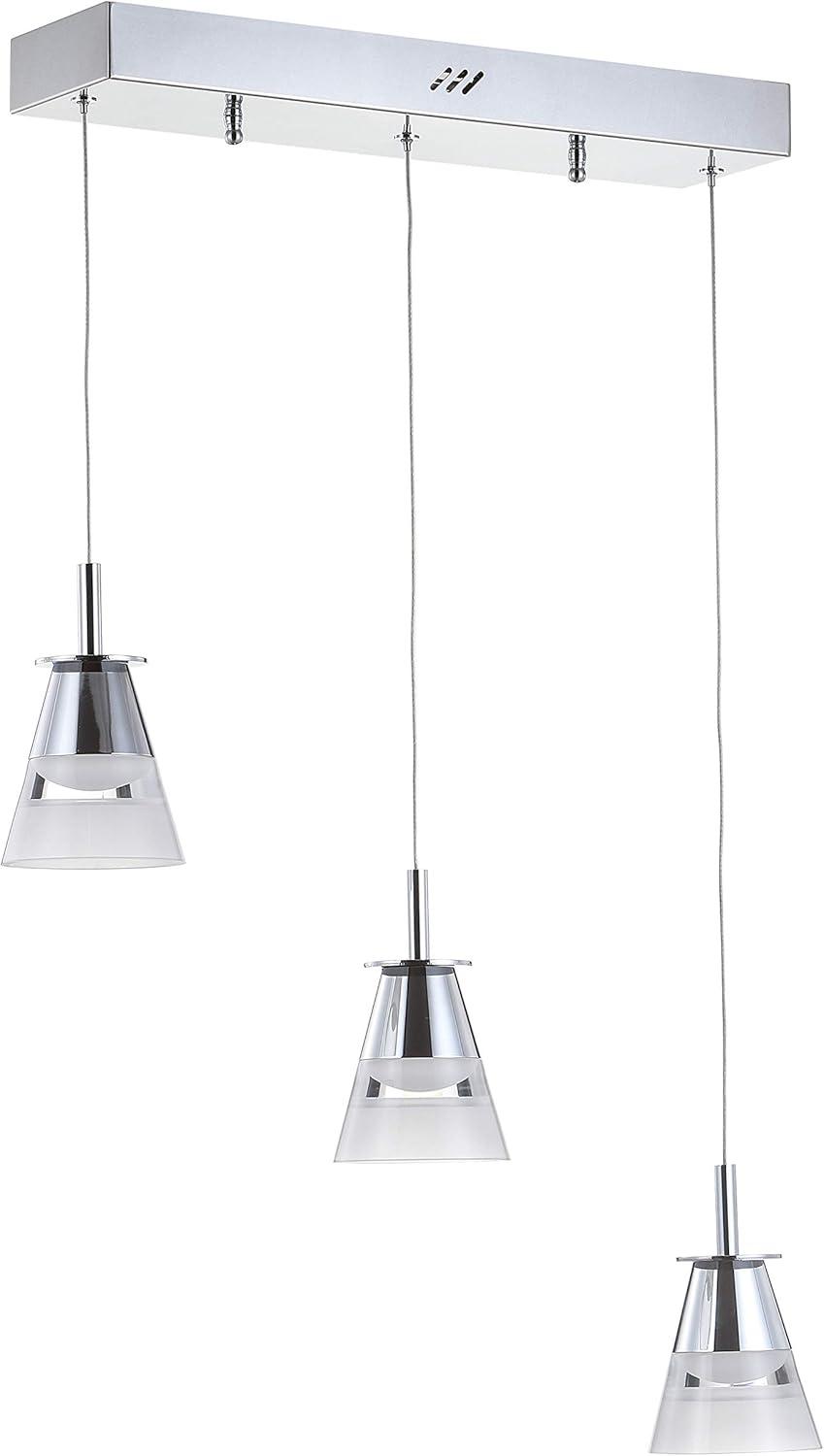 Alain 19.5" 3-Light Adjustable Cascading Metal Integrated Linear LED Pendant, Chrome