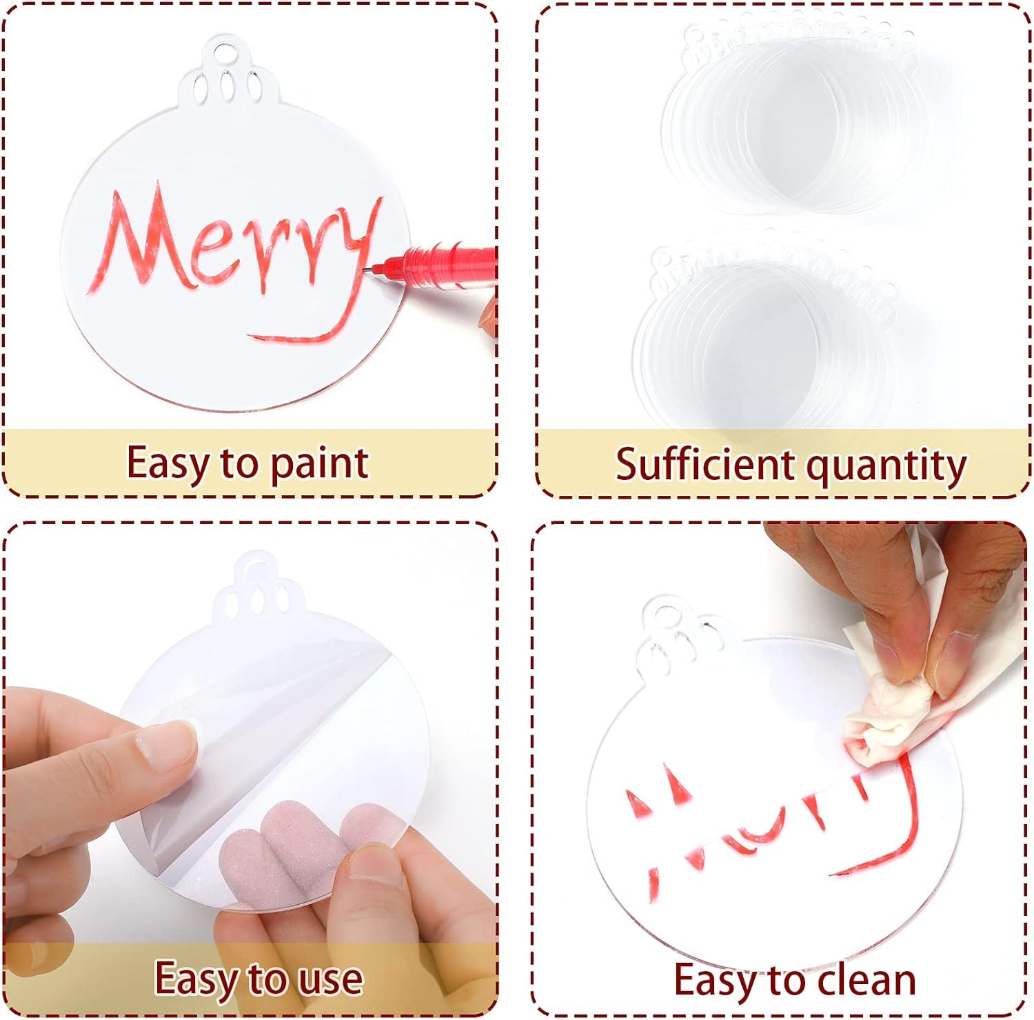 Clear Round Acrylic Christmas Ornaments Clear Blank Acrylic Disc Circle Red Ribbon with Hole DIY Crafts Acrylic Ornament for Xmas Tree Party Painting Hanging Decoration Supplies(3 Inch, 25 Pieces)