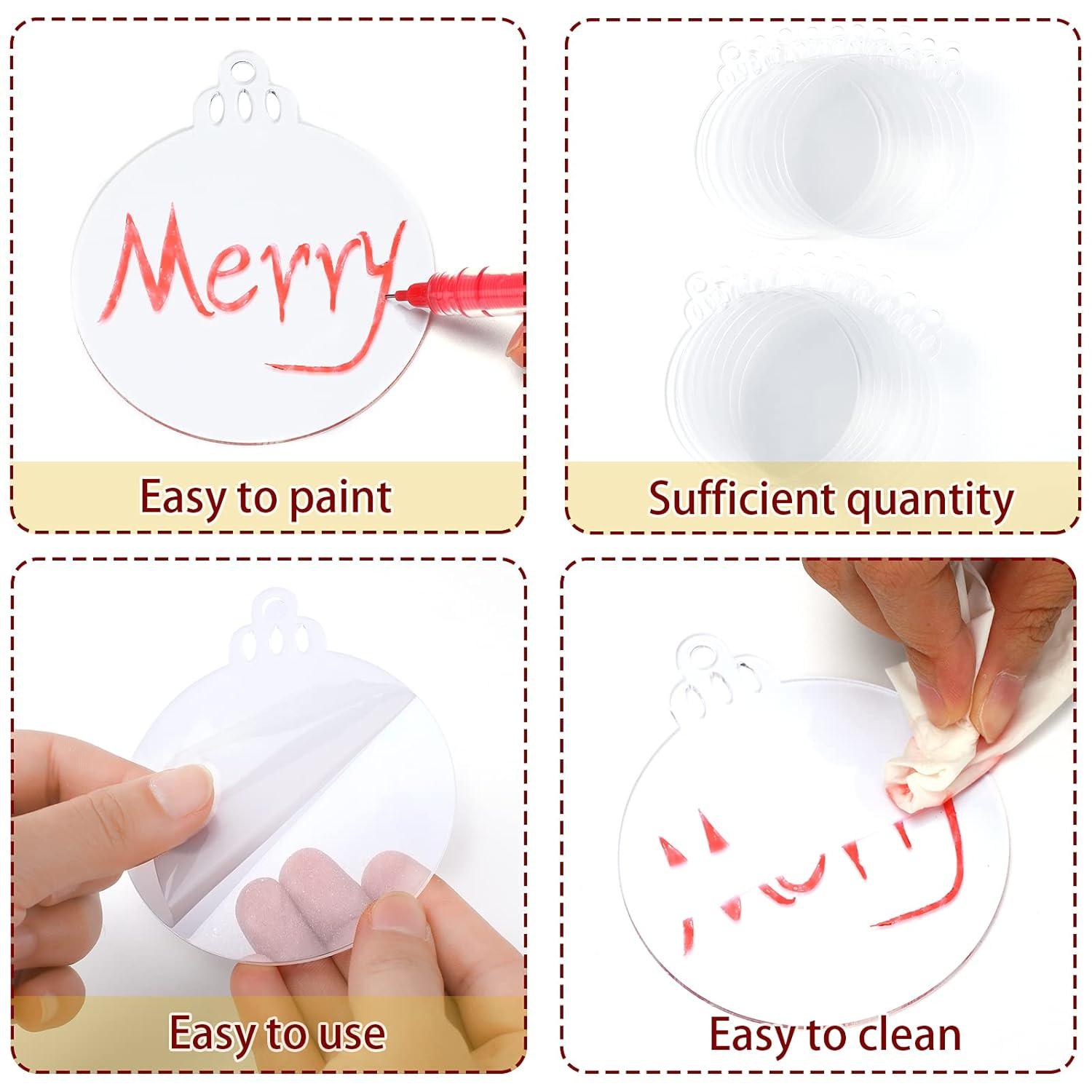 Clear Round Acrylic Christmas Ornaments Clear Blank Acrylic Disc Circle Red Ribbon with Hole DIY Crafts Acrylic Ornament for Xmas Tree Party Painting Hanging Decoration Supplies(3 Inch, 25 Pieces)