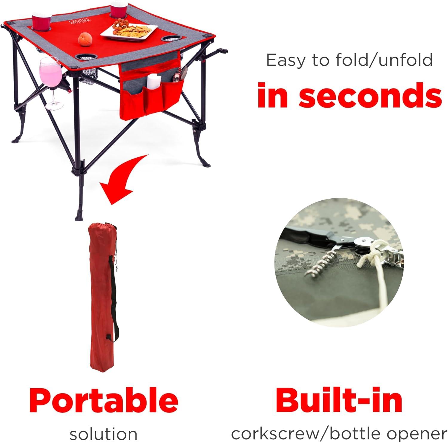 Creative Outdoor Folding Portable Wine Table for Outdoor Events, Camping, Garden Party, Red