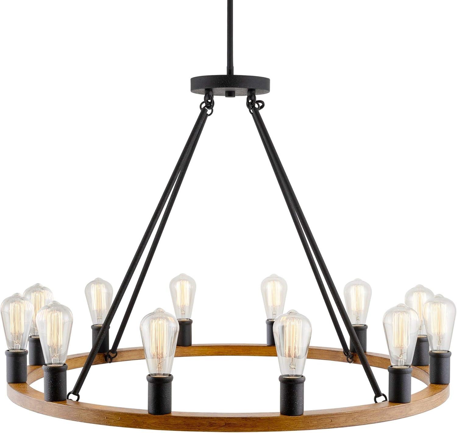 Jericho 36" Black and Wood Farmhouse Chandelier