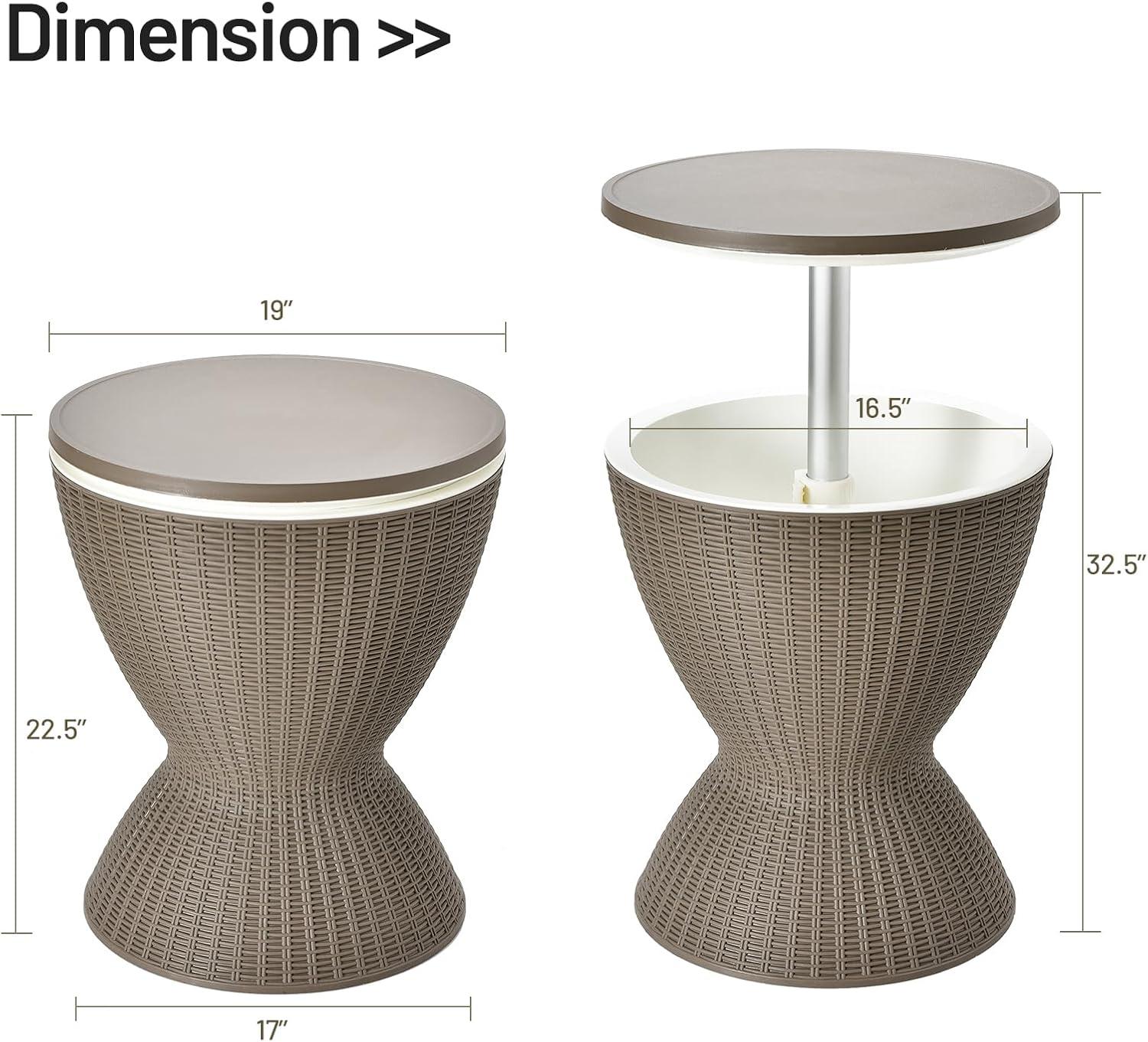 Byroce Outdoor Cooler Side Table, Patio Bar Table w/ 8 Gallon Beer & Wine Cooler, Rattan Style Pool Side & Hot Tub Table, All-Weather Cocktail Table for Parties, Backyard, Deck