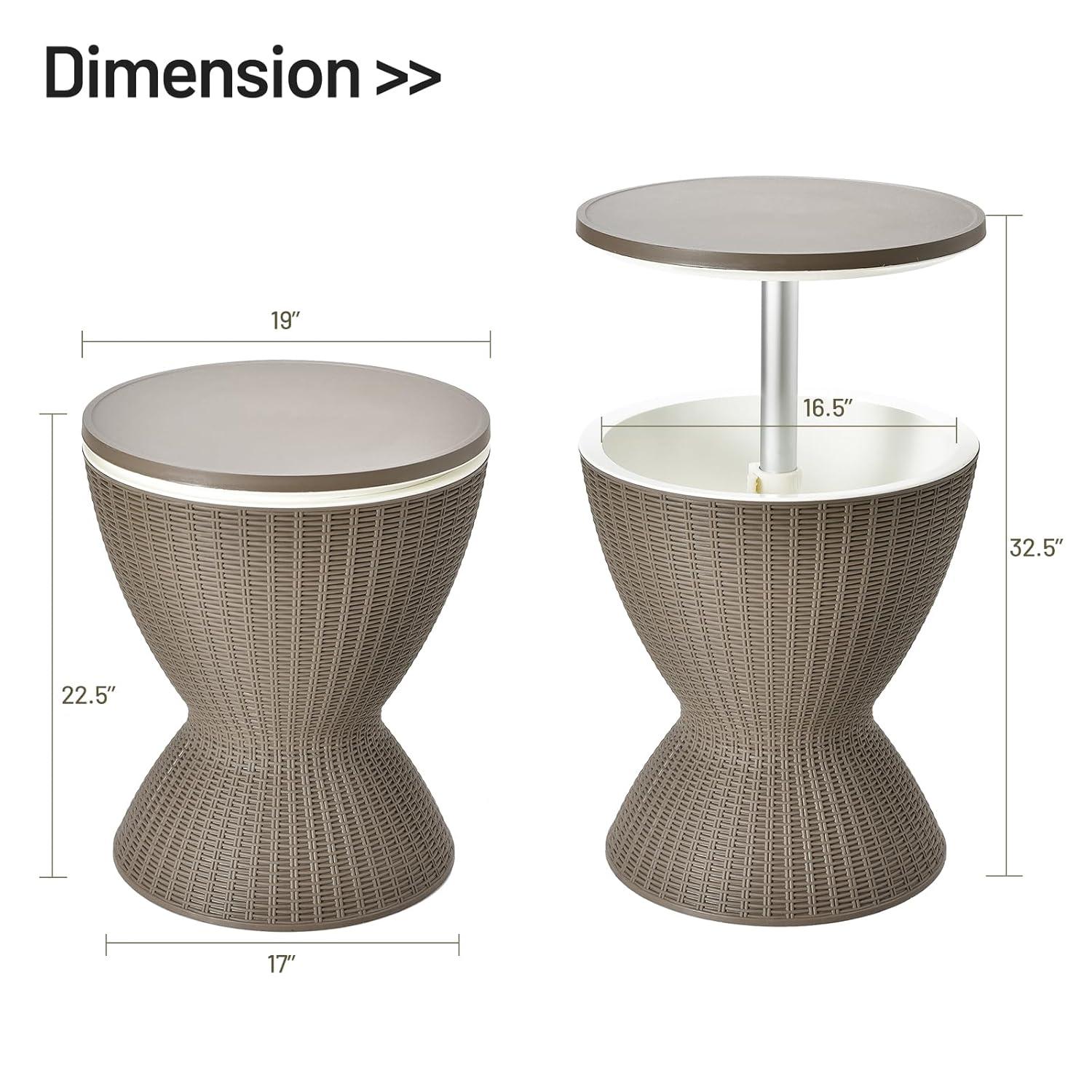 Byroce Outdoor Cooler Side Table, Patio Bar Table w/ 8 Gallon Beer & Wine Cooler, Rattan Style Pool Side & Hot Tub Table, All-Weather Cocktail Table for Parties, Backyard, Deck