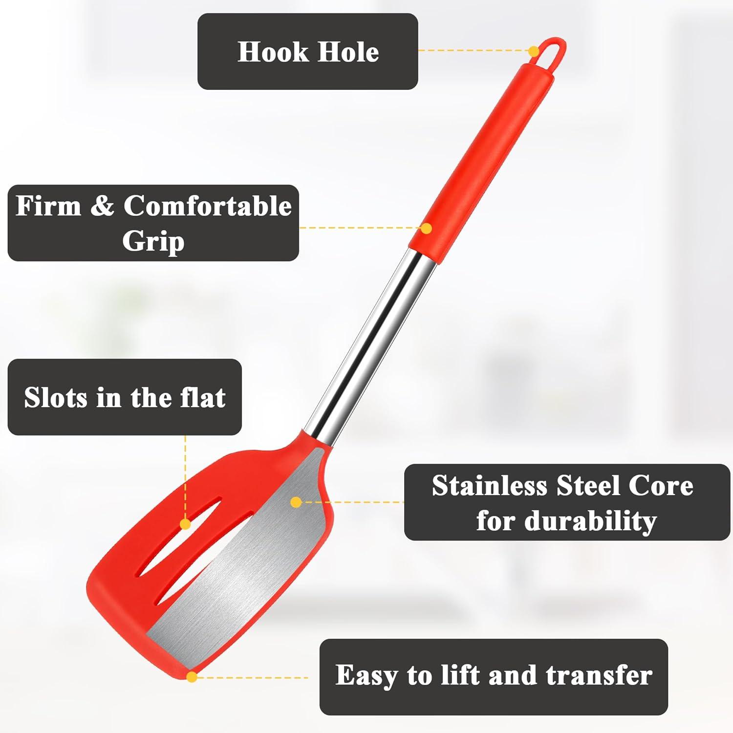 Premium Silicone and Steel Cooking Utensil Set, Red
