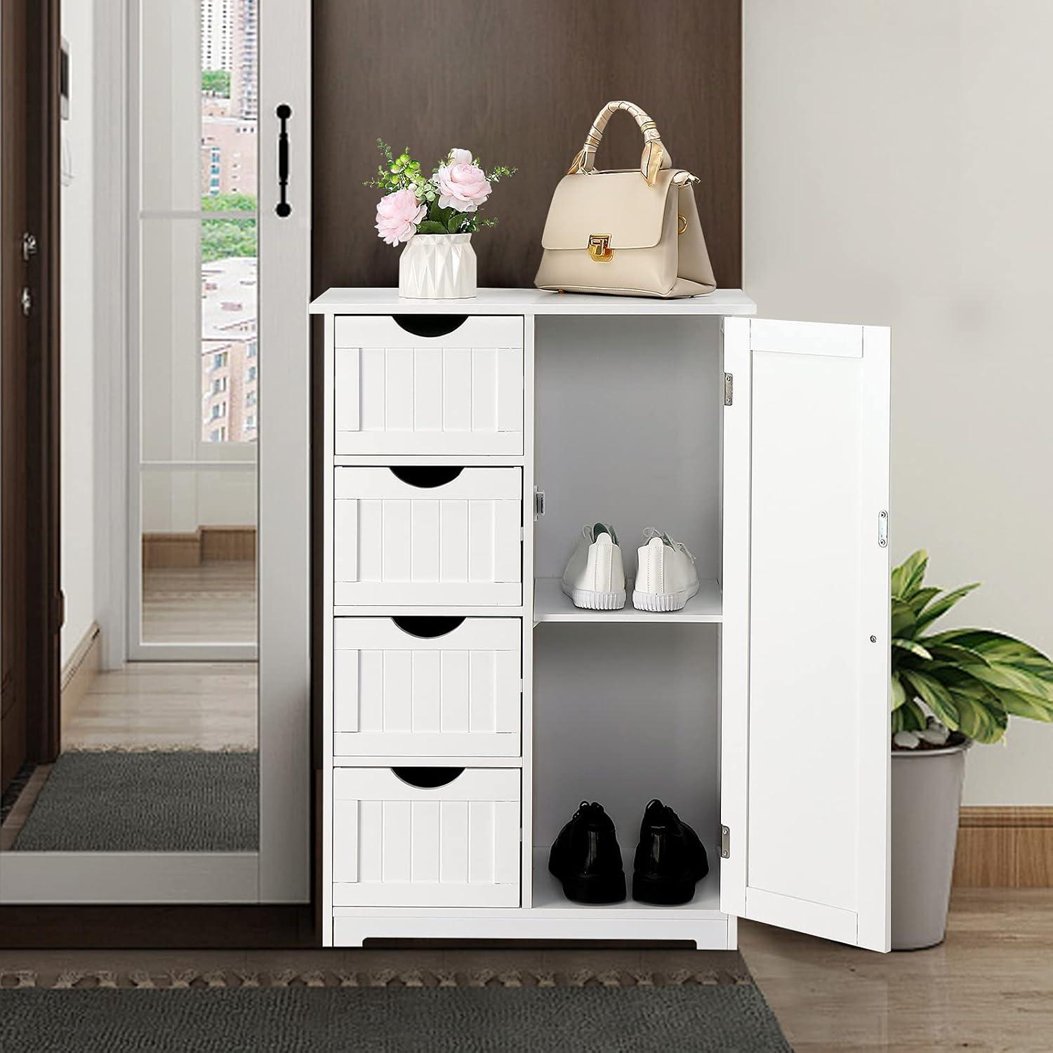 White MDF Bathroom Cabinet with Adjustable Shelving and Drawers