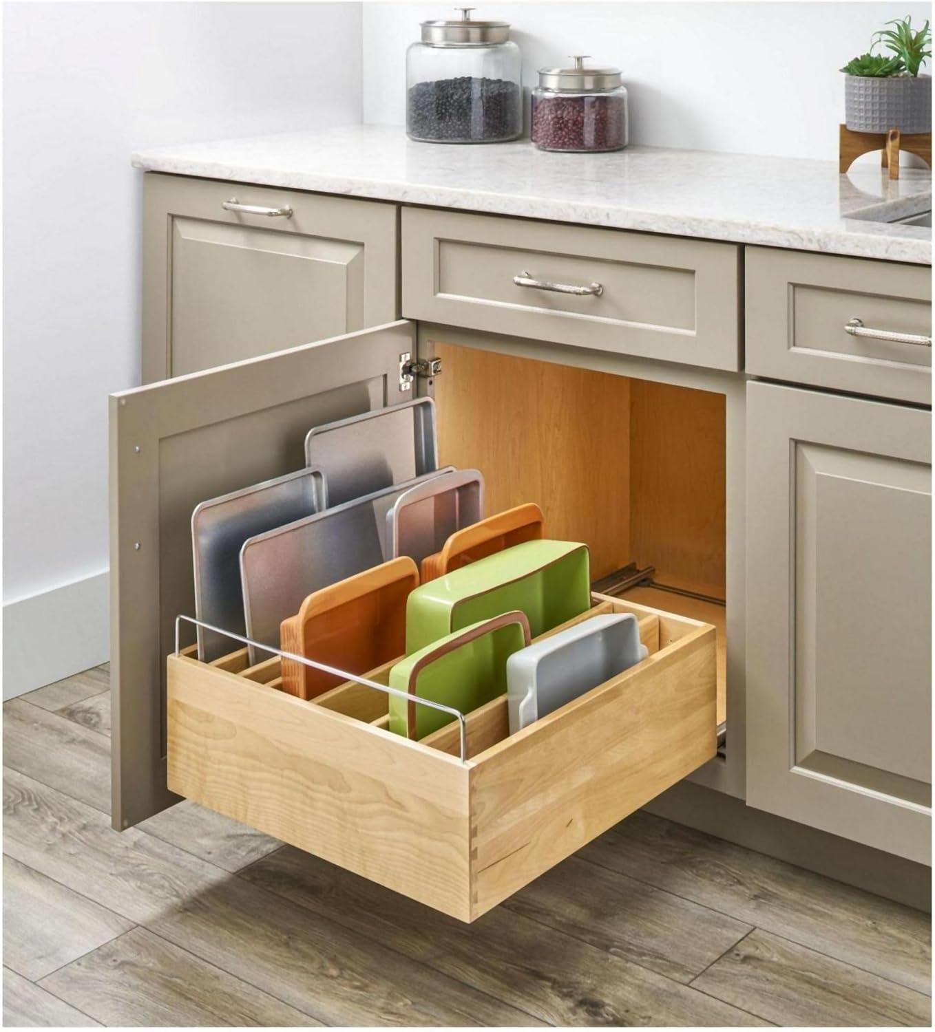 Wood Base Cabinet Pullout Casserole Dish W/ Soft-Close