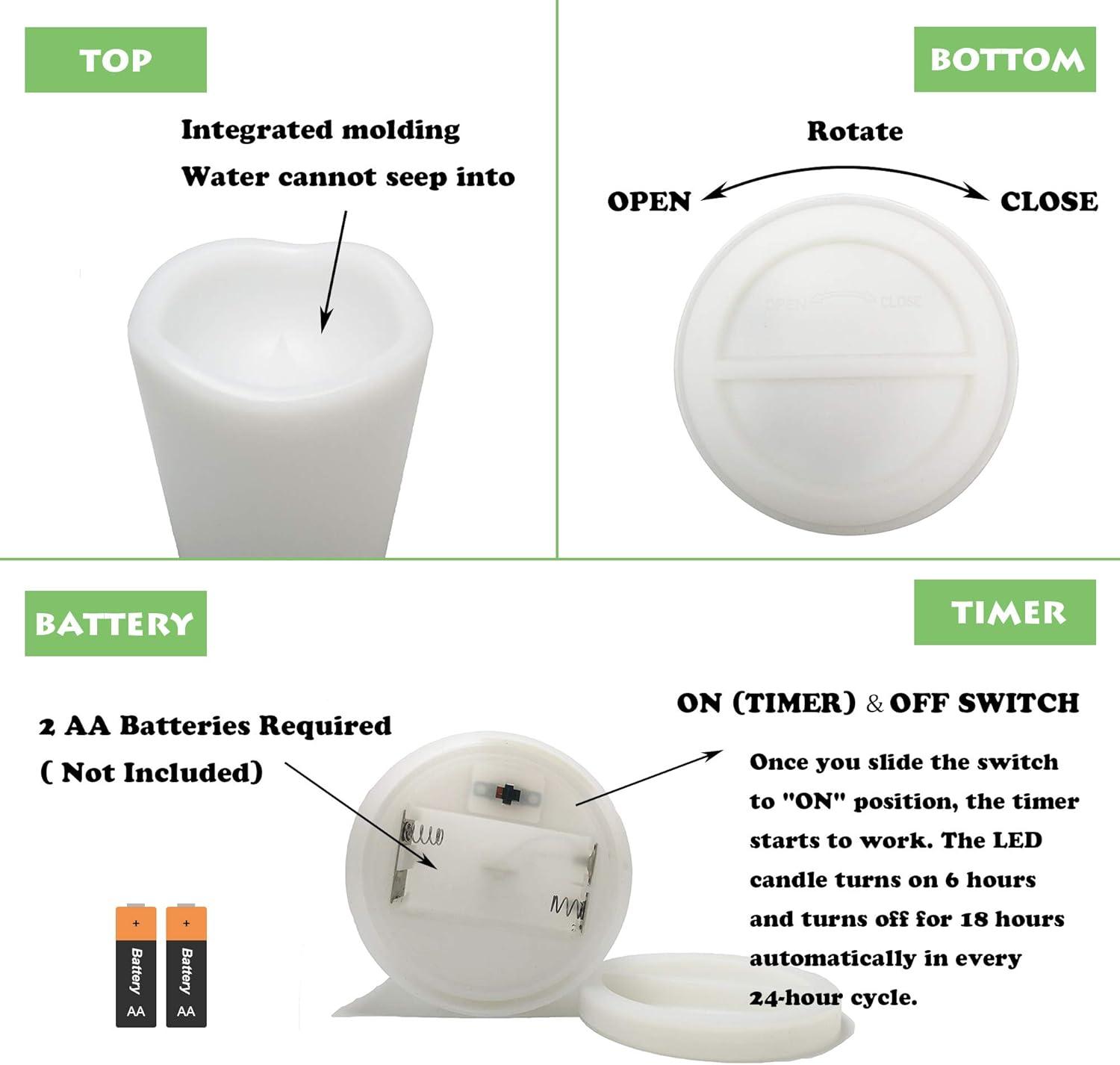 Waterproof Outdoor Flameless Pillar Candle with Timer Battery Operated Electric LED Candle Set for Gift Home Décor Party Wedding Supplies Garden Halloween Christmas Decoration, 1 Pack, 3” x 8”