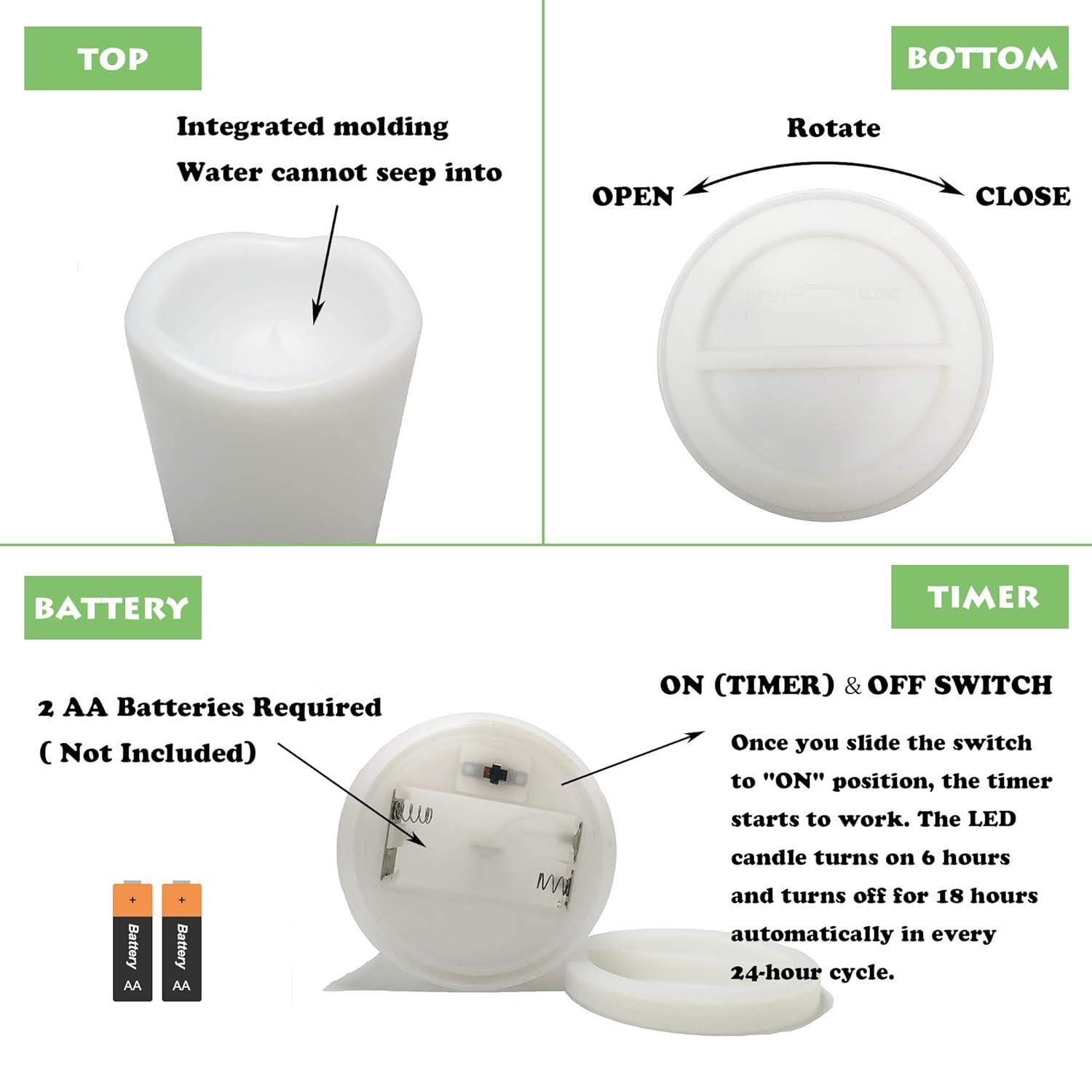 Waterproof Outdoor Flameless Pillar Candle with Timer Battery Operated Electric LED Candle Set for Gift Home Décor Party Wedding Supplies Garden Halloween Christmas Decoration, 1 Pack, 3” x 8”