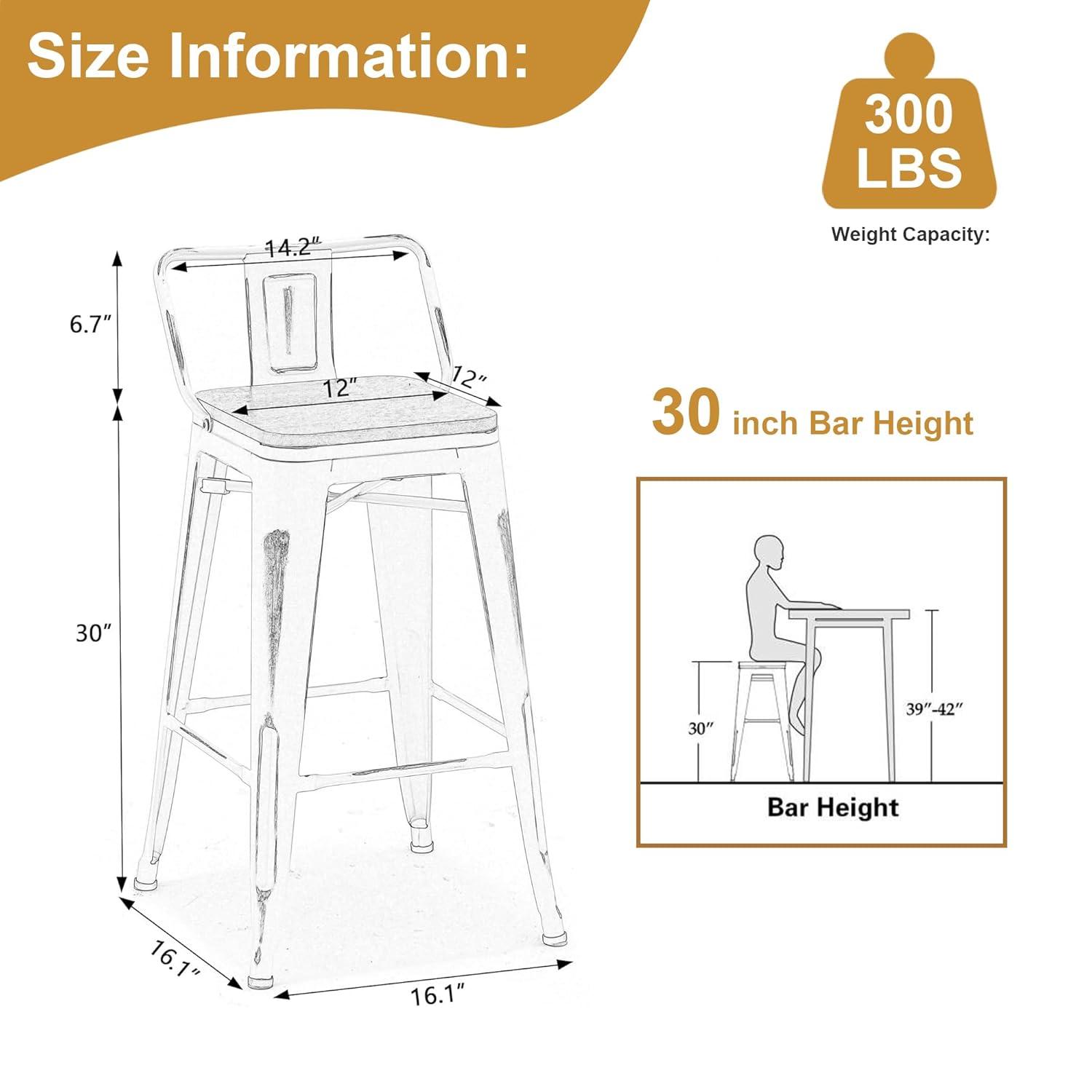 Changjie Furniture 30 Inch Bar Stools Set of 4 Industrial Metal Barstools Bar Height Bar Stool with Backs for Home Kitchen (30 inch, Black)