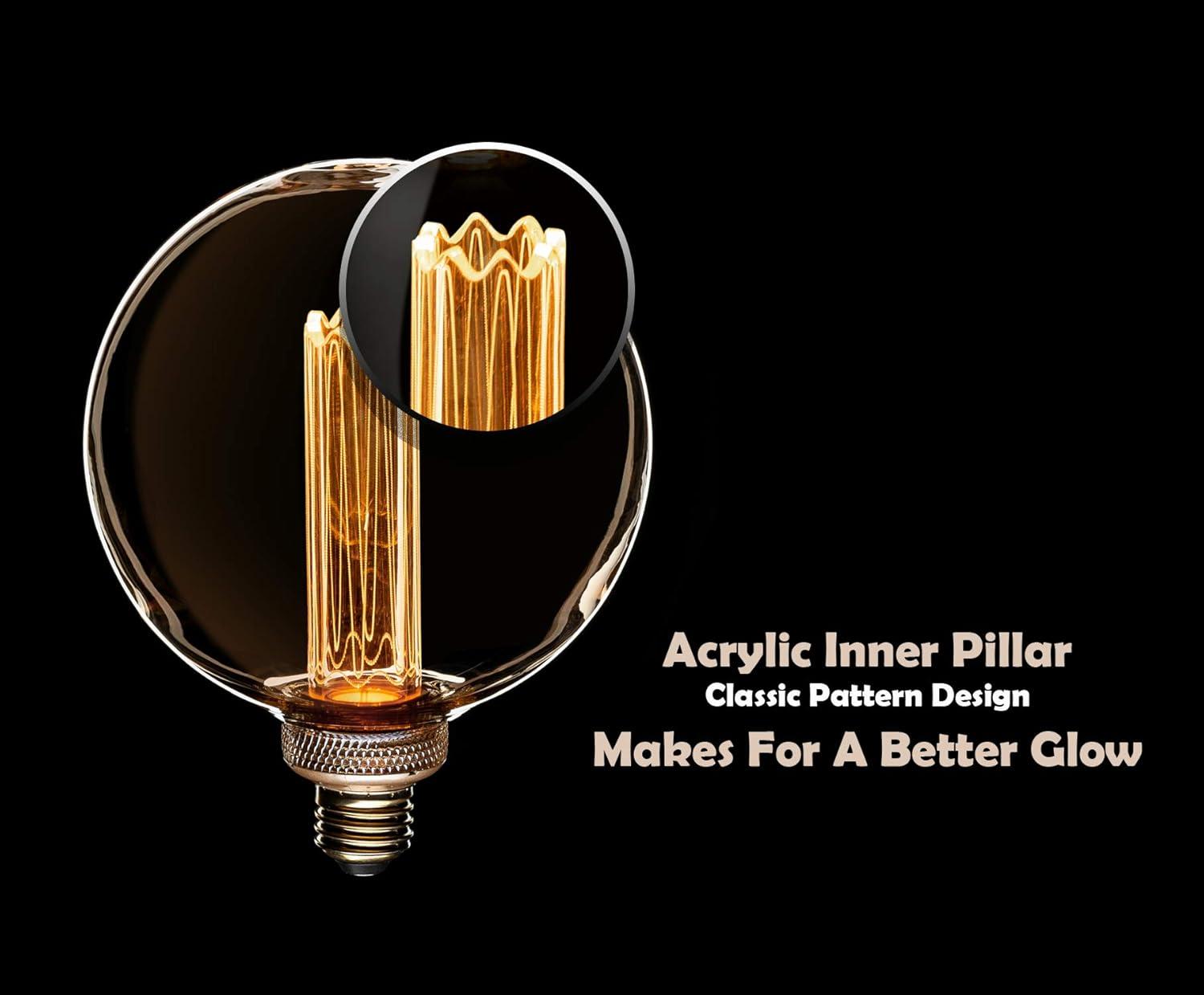 3.5W LED G125 Globe Edison Bulbs Dimmable, Virtual Filament Vintage Decorativ Bulb, Amber Glass, E26 Base, 2000K Soft Warm, UL Listed