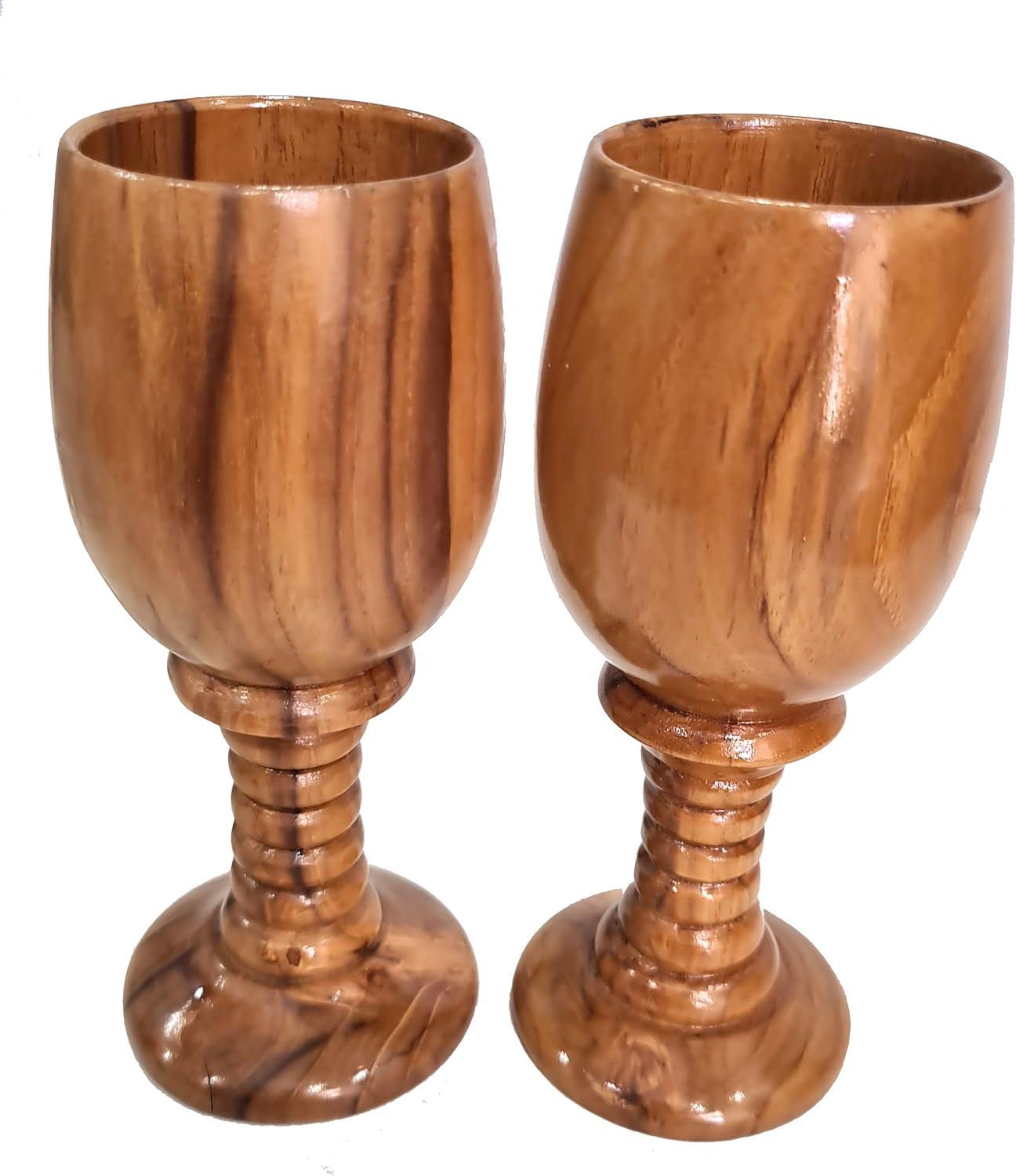 CollectiblesBuy Wooden Goblet Drinking Dining Cup Gifting Collection Wine Chalice Pair Drinkware Vintage Style Handmade Wood Wine Glass Toasting