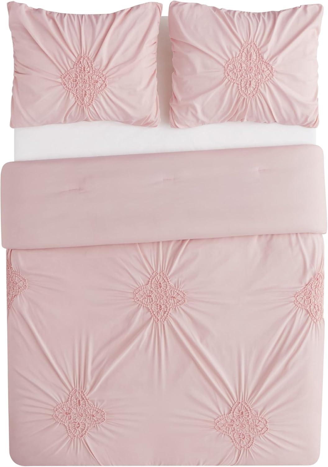 Christian Siriano NY Greorgia Rouched Duvet Set, Full/Queen, Blush Pink 3 Piece