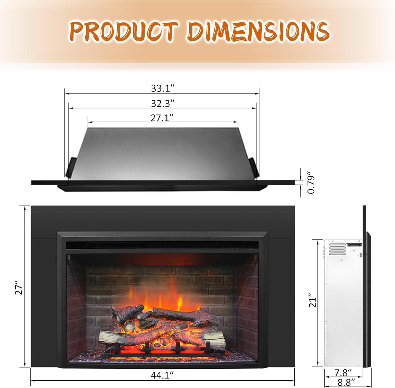 PuraFlame Western 33" EF45D Electric Fireplace Insert, Crackling Sound, Remote, 750/1500W, 55.8 lbs