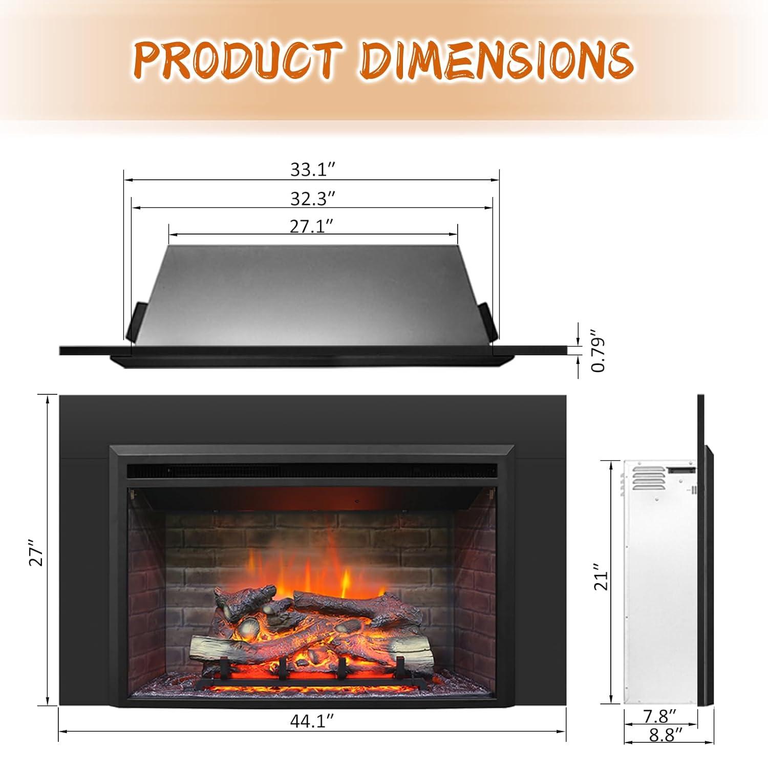 PuraFlame Western 33" EF45D Electric Fireplace Insert, Crackling Sound, Remote, 750/1500W, 55.8 lbs
