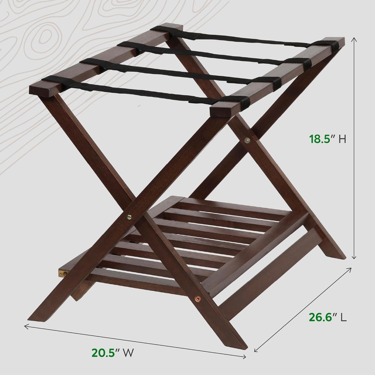 Walnut Folding Wooden Luggage Rack with Bottom Shelf