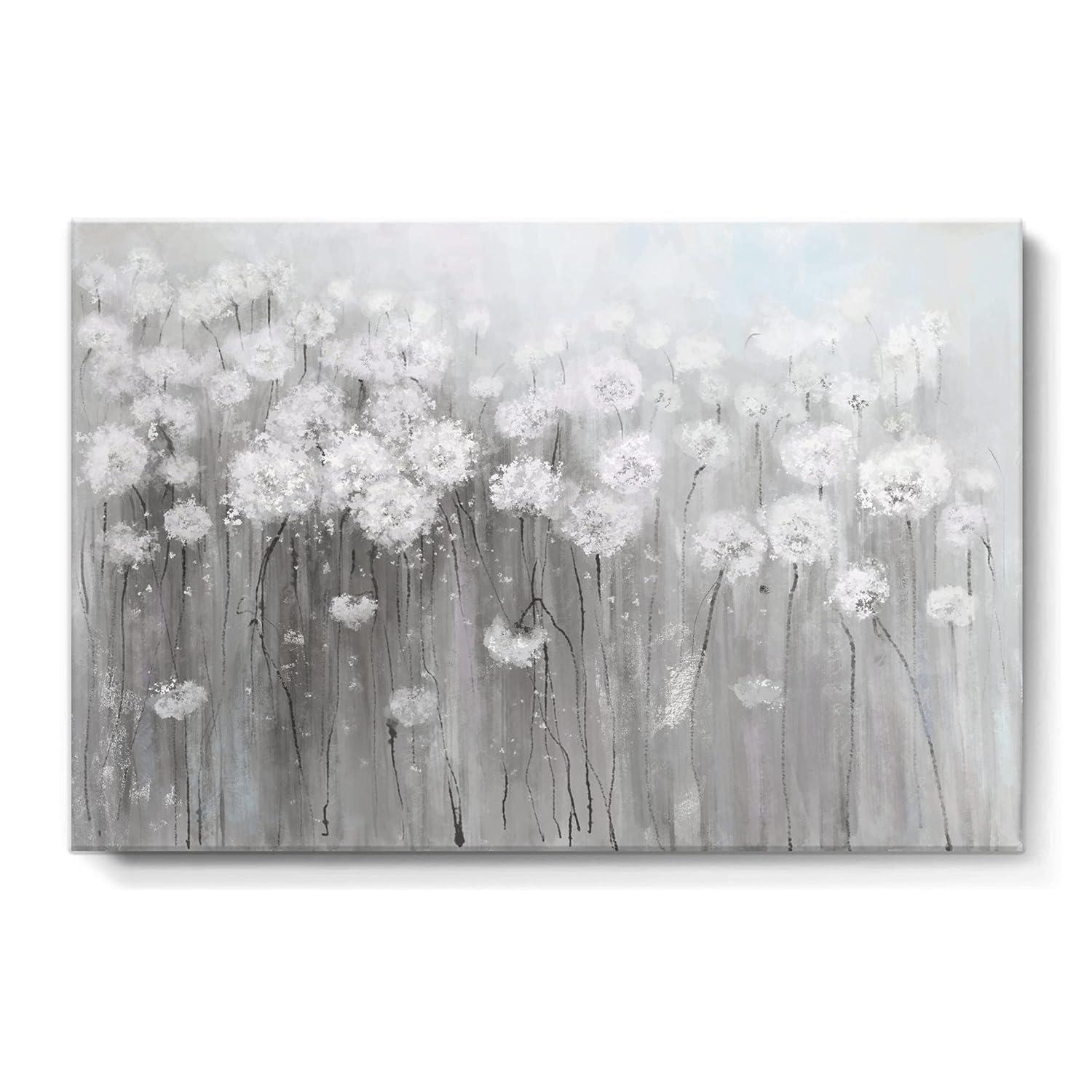 lamplig Wall Art Grey and White Flowers Modern Farmhouse Paintings Botanical Blossom Dandelion Pictures Artwork Floral Canvas Prints Living Room Bedroom Bathroom Home Decoration 16 x 24 Inch