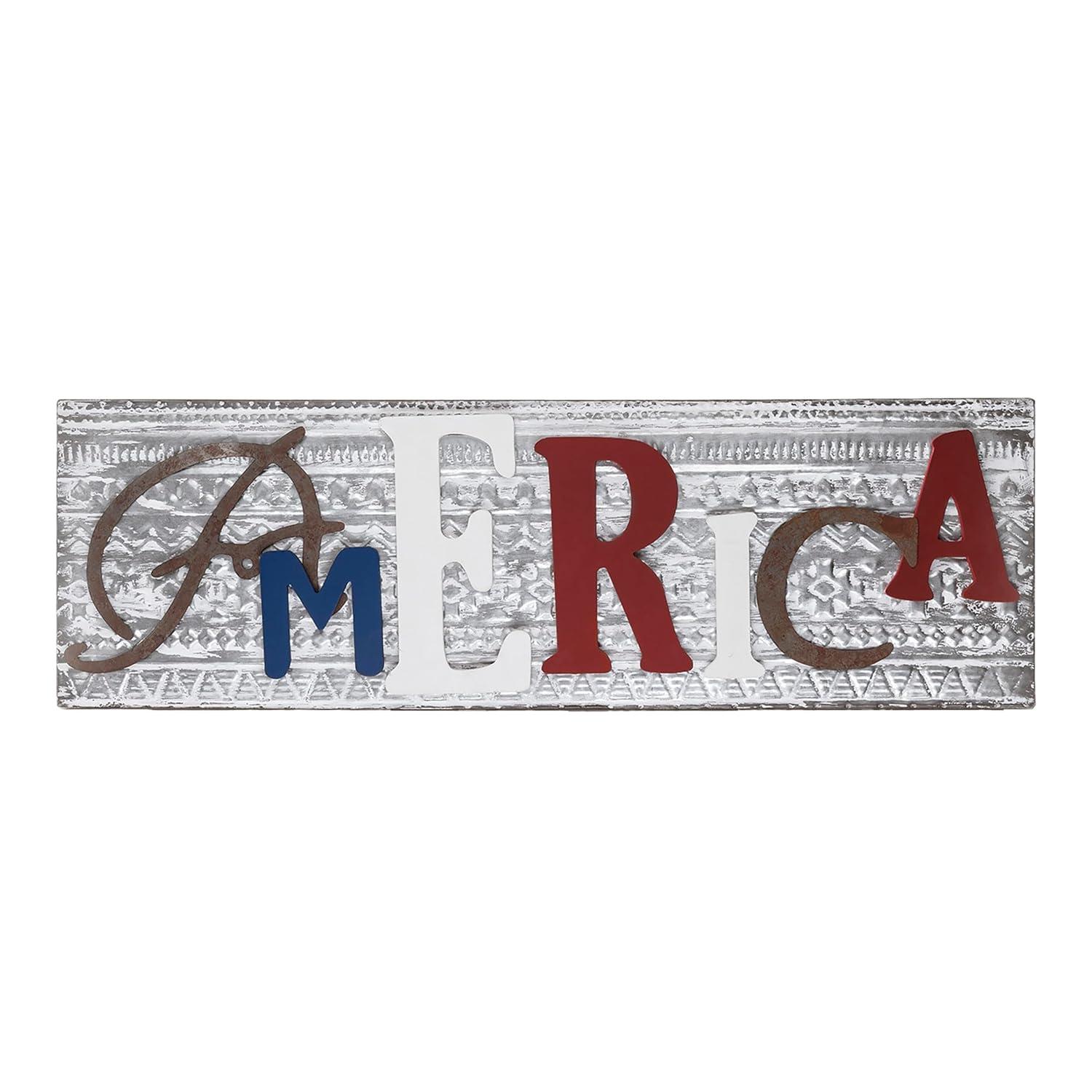 Wood and Metal America Wall Decor - Alpine Corporation: Indoor/Outdoor Patriotic Art, 24x16"