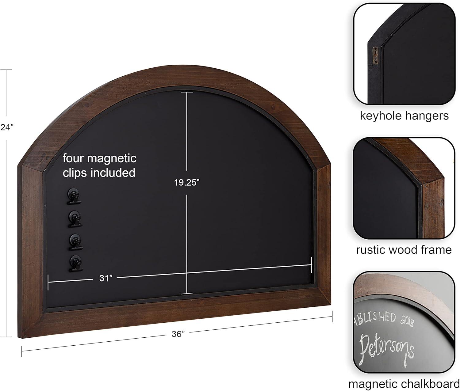 Walnut Brown Arched Magnetic Chalkboard with Clips, 36x24